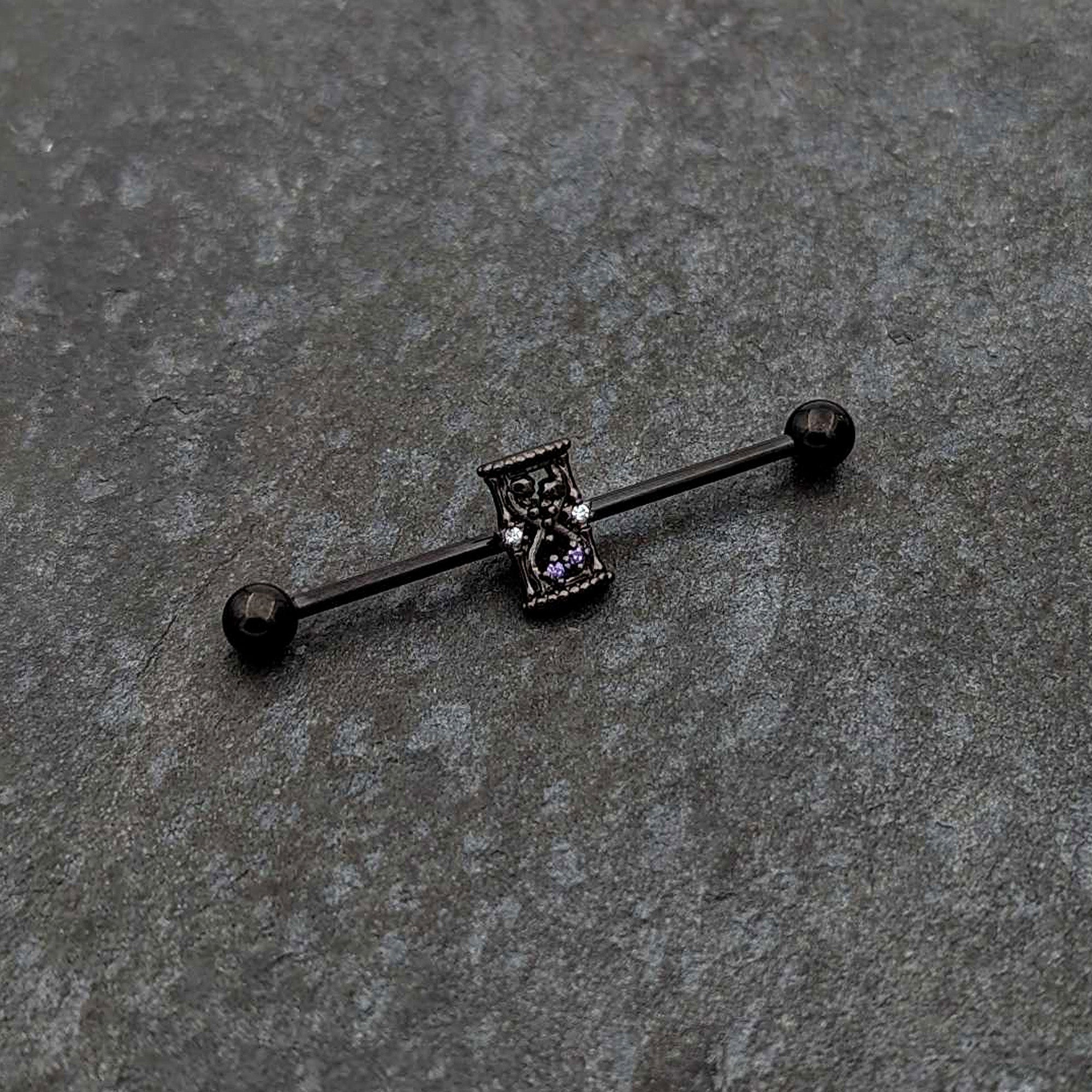 14G Purple Gem Black Gothic Hourglass Industrial Barbell 38mm | BARBELL Industrial | Wiccan Center