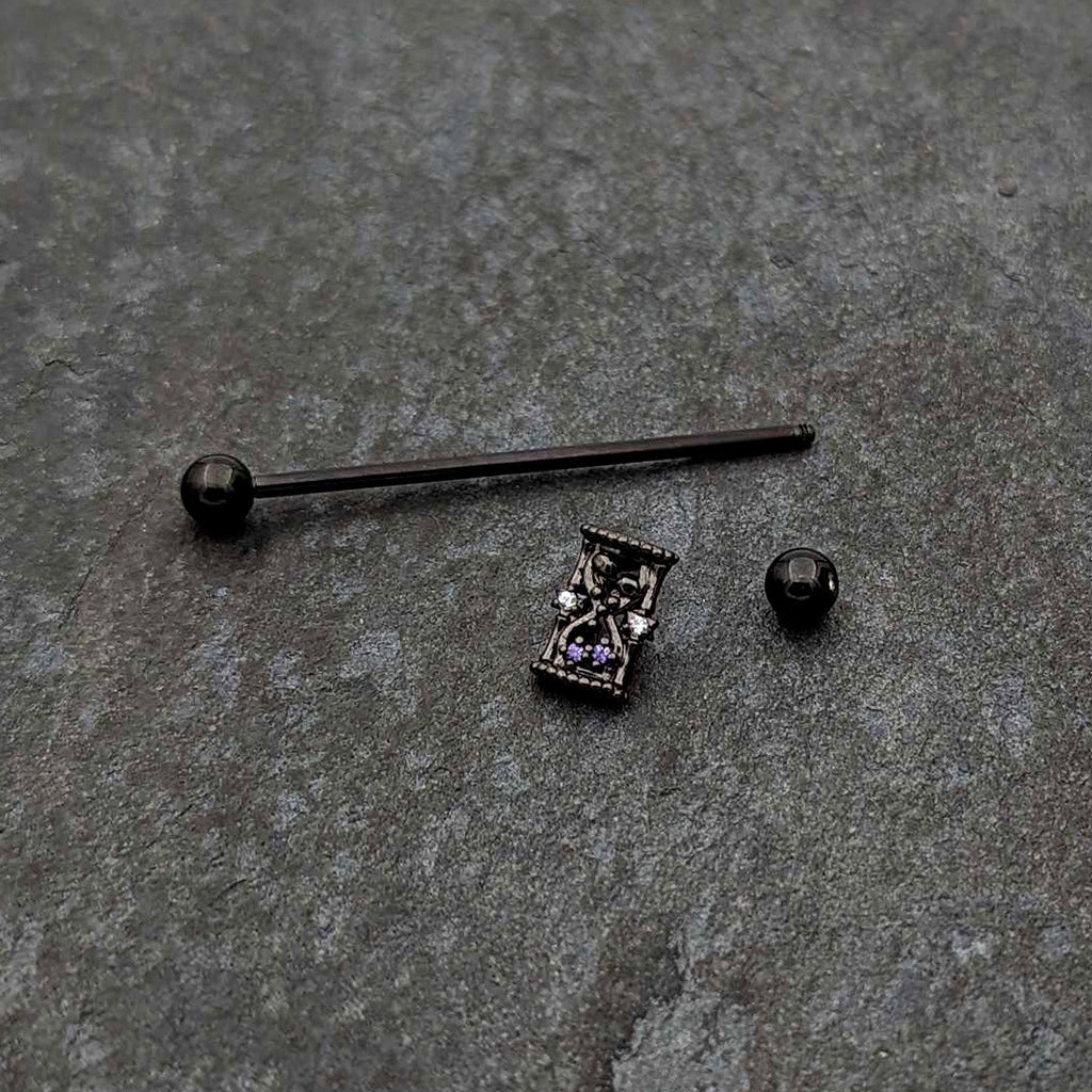 14G Purple Gem Black Gothic Hourglass Industrial Barbell 38mm | BARBELL Industrial | Wiccan Center
