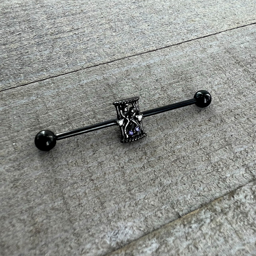 14G Purple Gem Black Gothic Hourglass Industrial Barbell 38mm | BARBELL Industrial | Wiccan Center