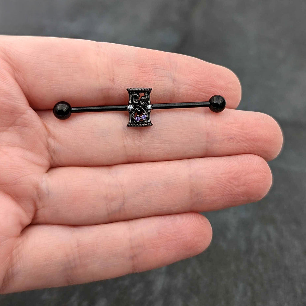 14G Purple Gem Black Gothic Hourglass Industrial Barbell 38mm | BARBELL Industrial | Wiccan Center