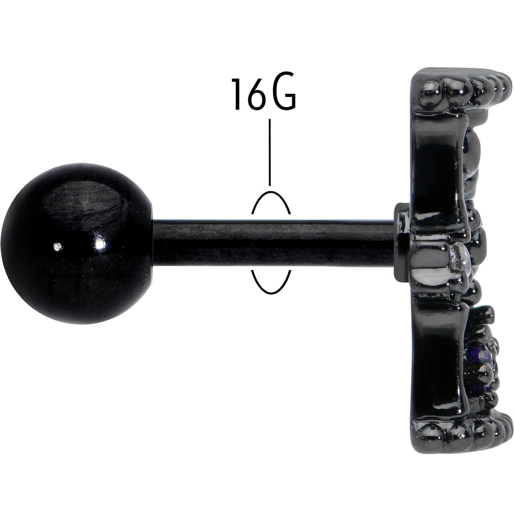 16G 1/4 Purple Gem Black Gothic Hourglass Cartilage Tragus Earring | CARTILAGE Tragus | Wiccan Center