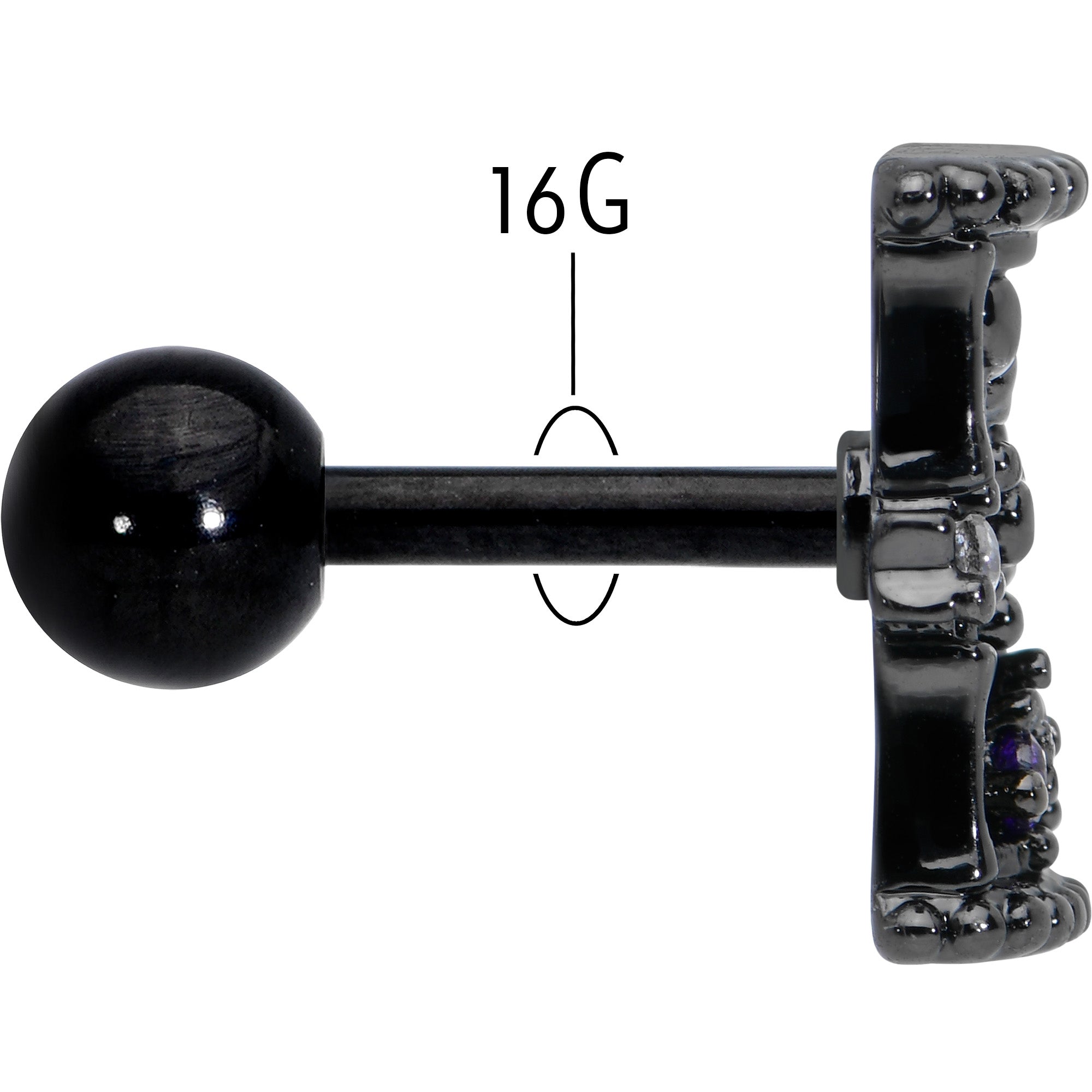 16G 1/4 Purple Gem Black Gothic Hourglass Cartilage Tragus Earring | CARTILAGE Tragus | Wiccan Center