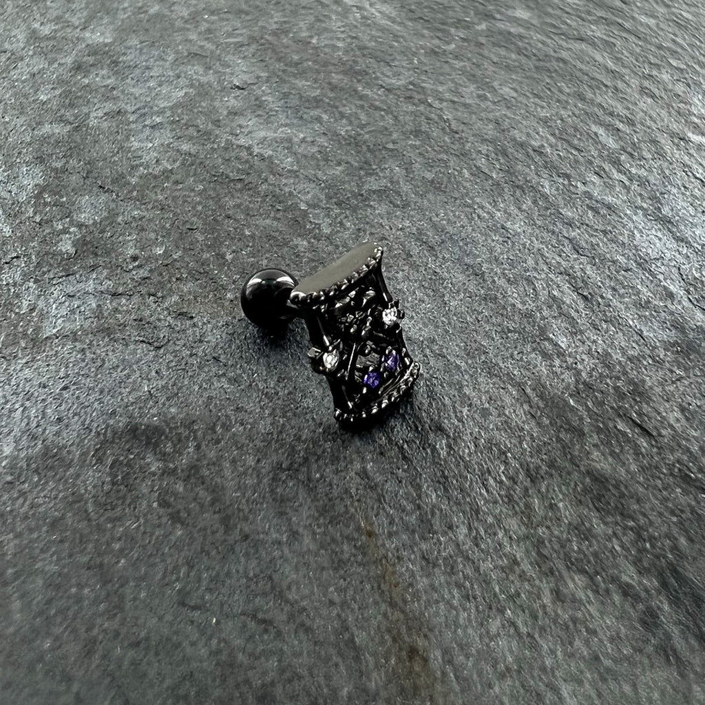 16G 1/4 Purple Gem Black Gothic Hourglass Cartilage Tragus Earring | CARTILAGE Tragus | Wiccan Center