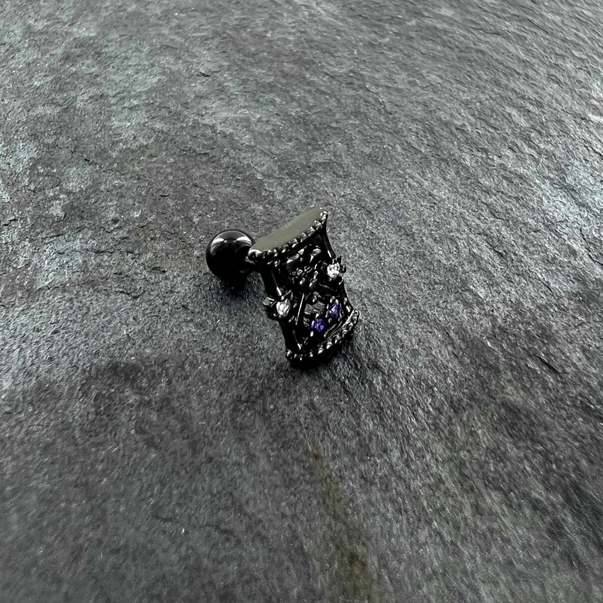 16G 1/4 Purple Gem Black Gothic Hourglass Cartilage Tragus Earring | CARTILAGE Tragus | Wiccan Center