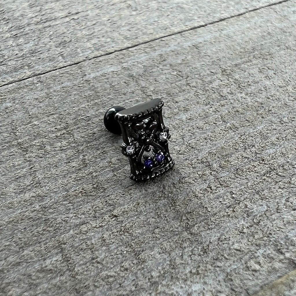 16G 1/4 Purple Gem Black Gothic Hourglass Cartilage Tragus Earring | CARTILAGE Tragus | Wiccan Center