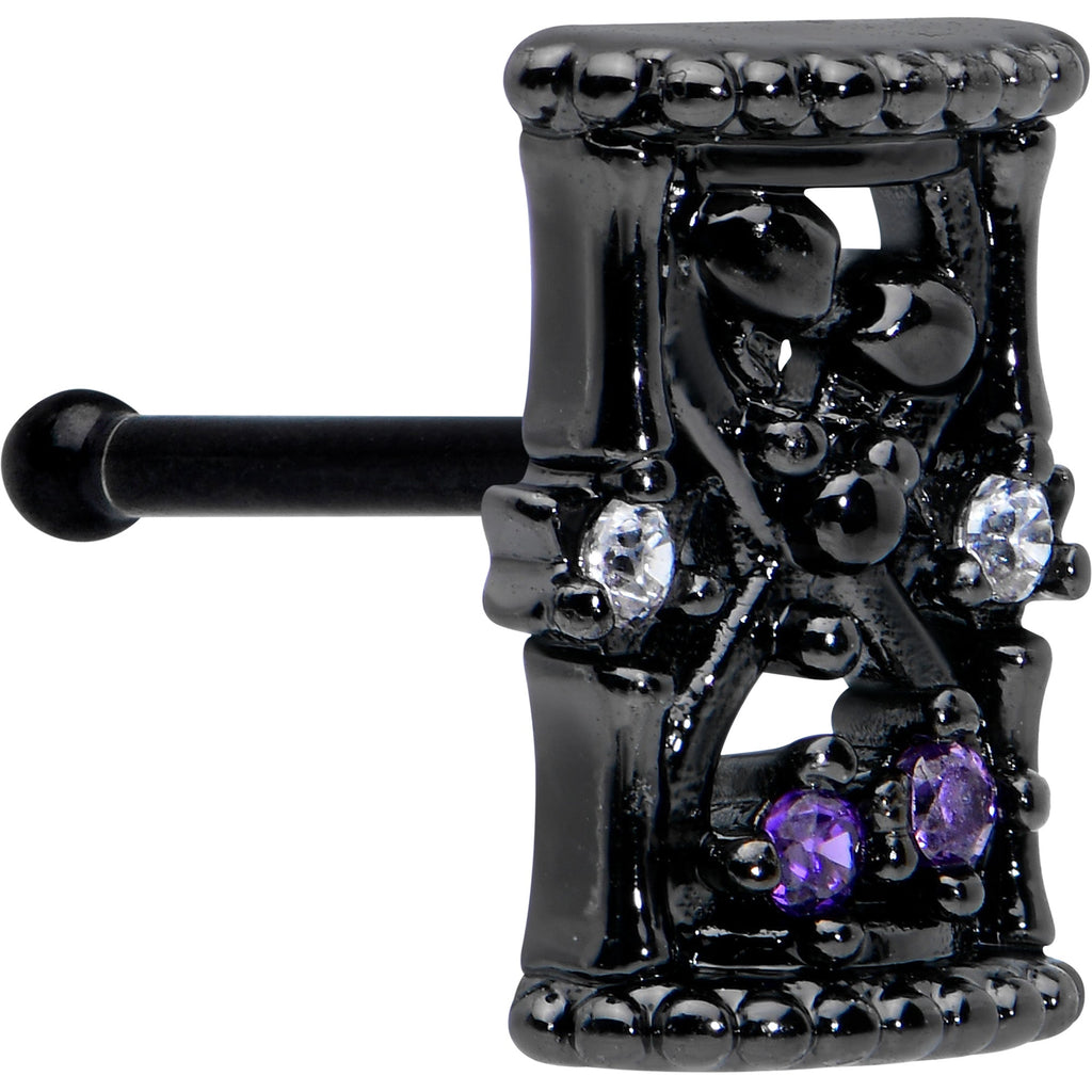 20G 1/4 Purple Clear Gem Black Gothic Hourglass Nose Bone | NOSE BONE | Wiccan Center