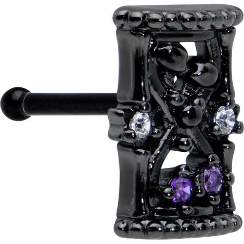 20G 1/4 Purple Clear Gem Black Gothic Hourglass Nose Bone | NOSE BONE | Wiccan Center