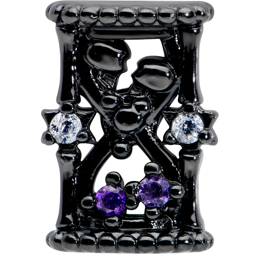 20G 1/4 Purple Clear Gem Black Gothic Hourglass Nose Bone | NOSE BONE | Wiccan Center