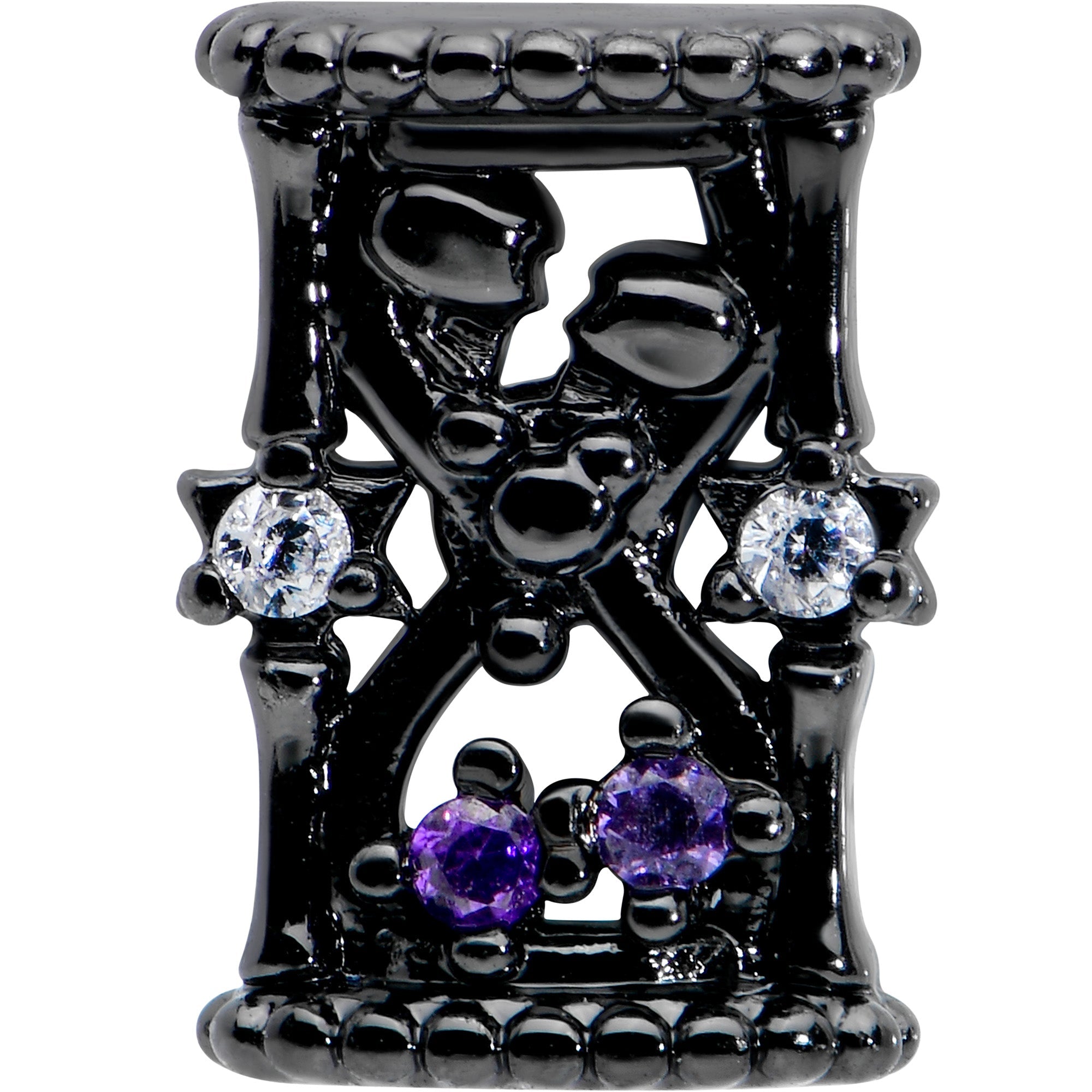 20G 1/4 Purple Clear Gem Black Gothic Hourglass Nose Bone | NOSE BONE | Wiccan Center