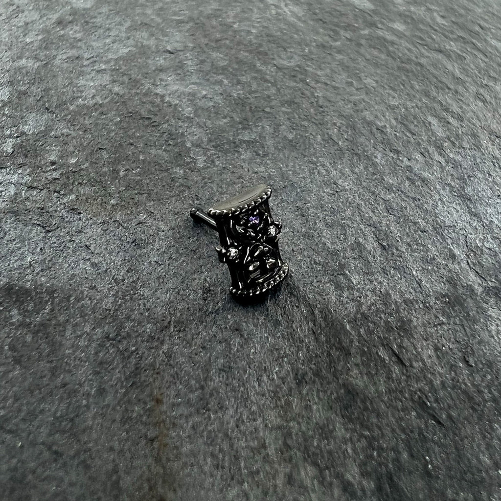 20G 1/4 Purple Clear Gem Black Gothic Hourglass Nose Bone | NOSE BONE | Wiccan Center
