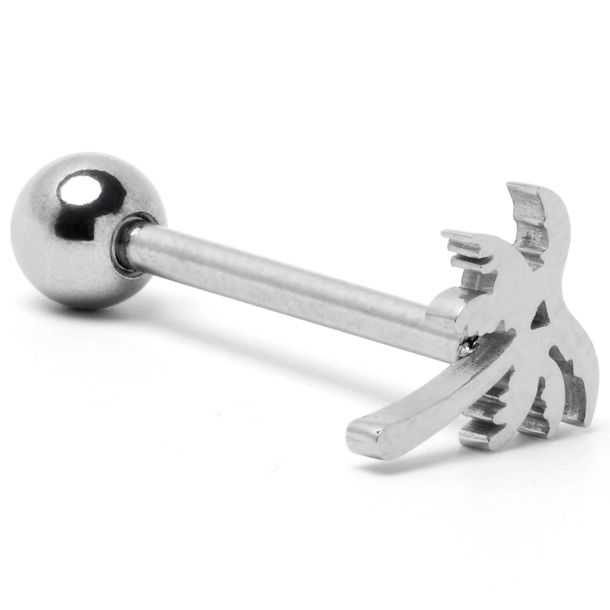 316L Surgical Steel Tropically Trendy Palm Tree Barbell Tongue Ring | BARBELL Tongue | Wiccan Center