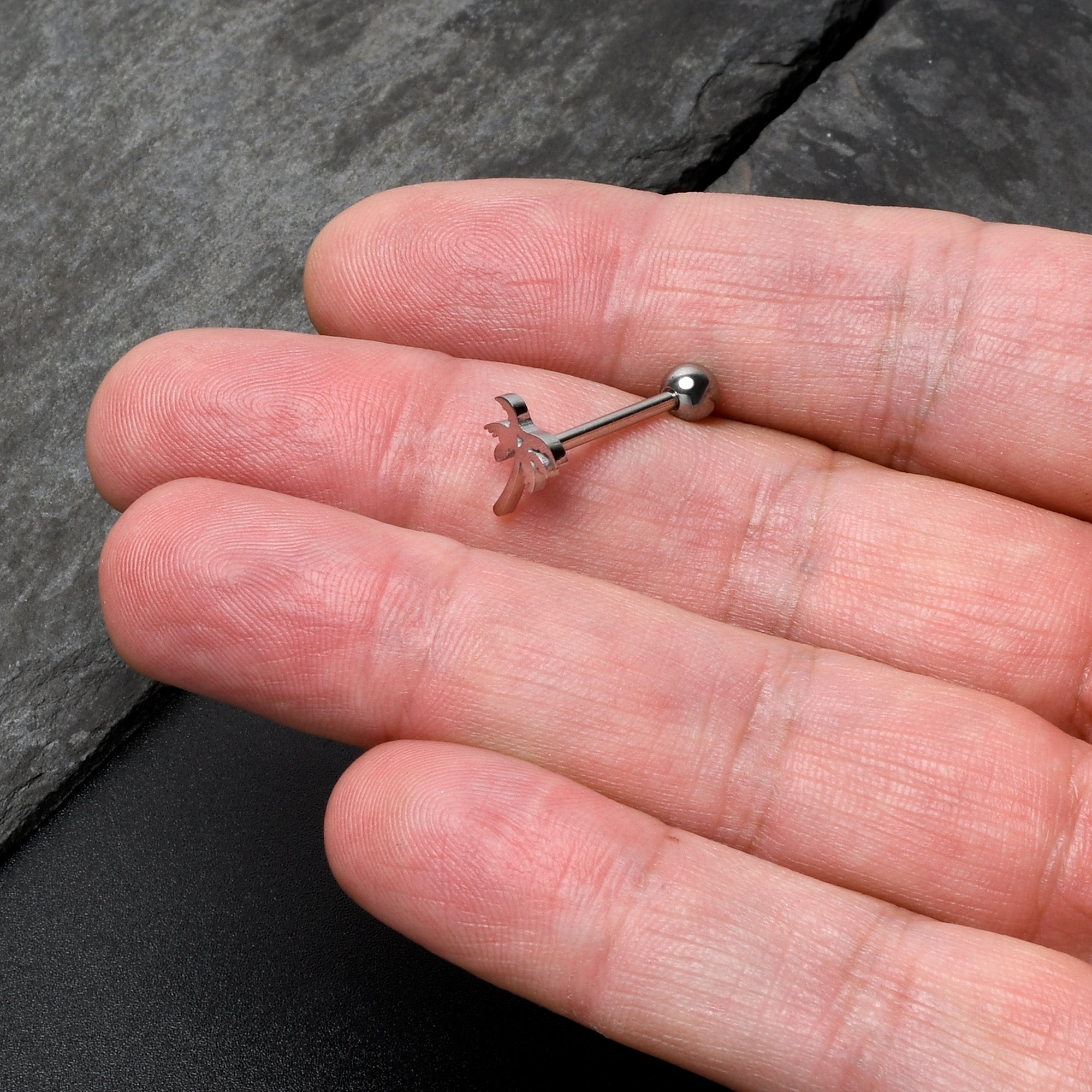 316L Surgical Steel Tropically Trendy Palm Tree Barbell Tongue Ring | BARBELL Tongue | Wiccan Center