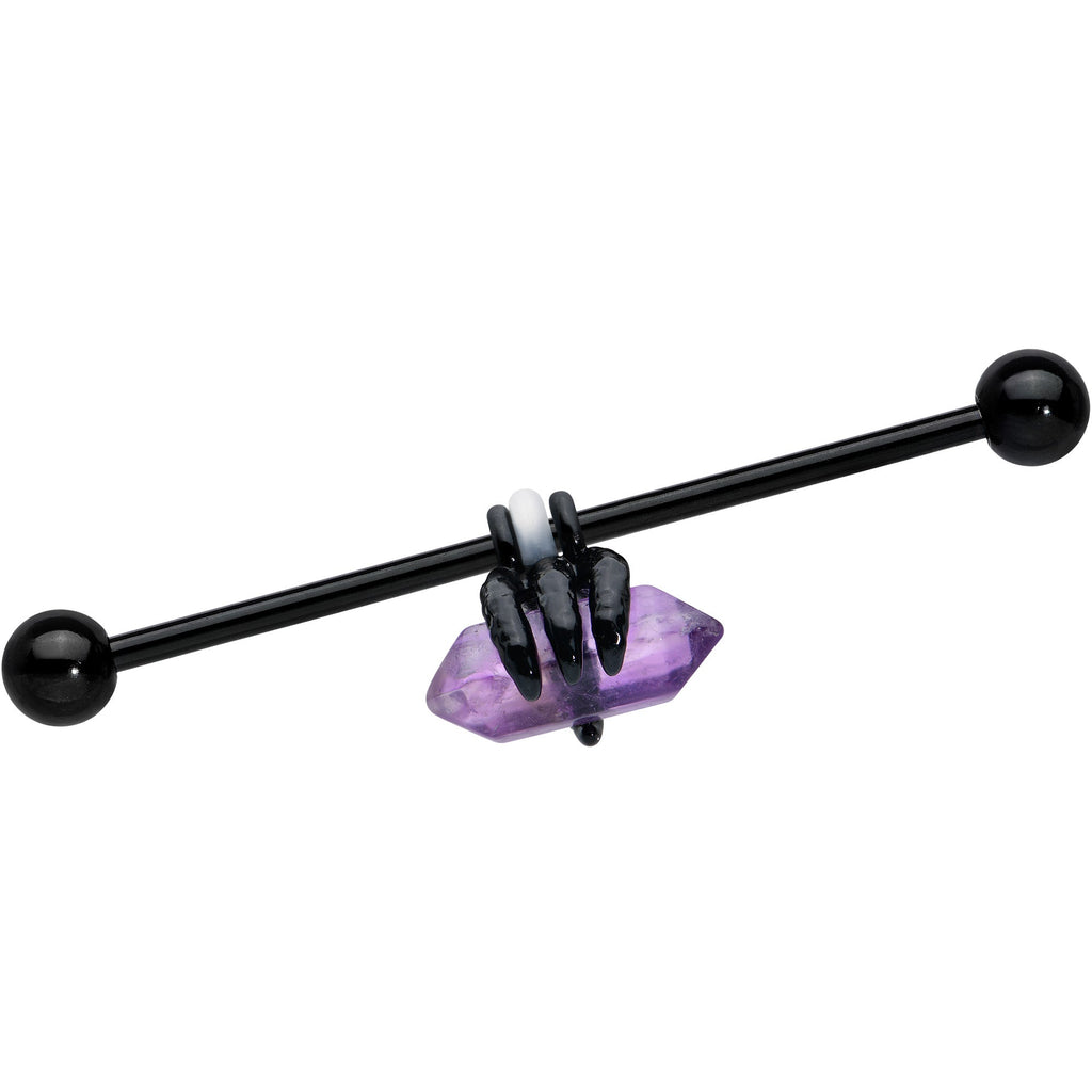 14G Purple Amethyst Black Claw Industrial Barbell 38mm | BARBELL Industrial | Wiccan Center
