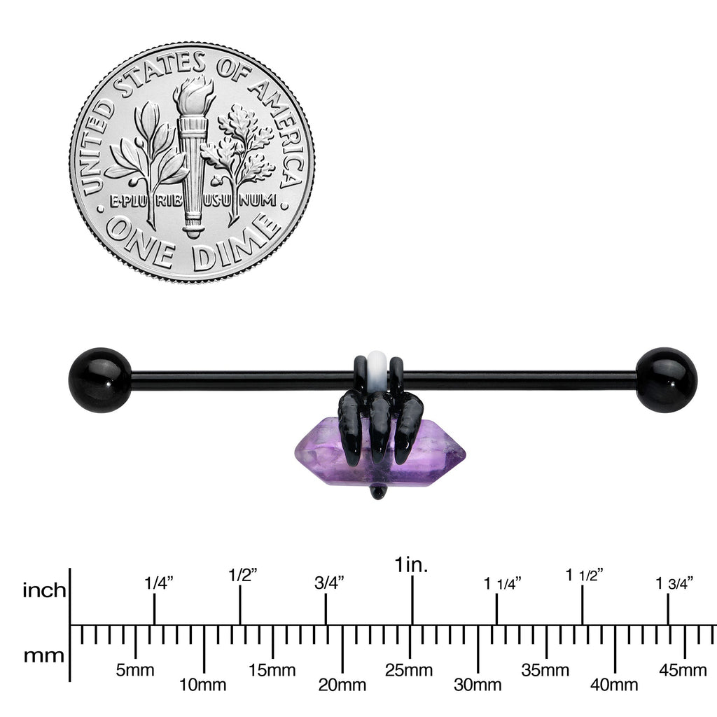 14G Purple Amethyst Black Claw Industrial Barbell 38mm | BARBELL Industrial | Wiccan Center