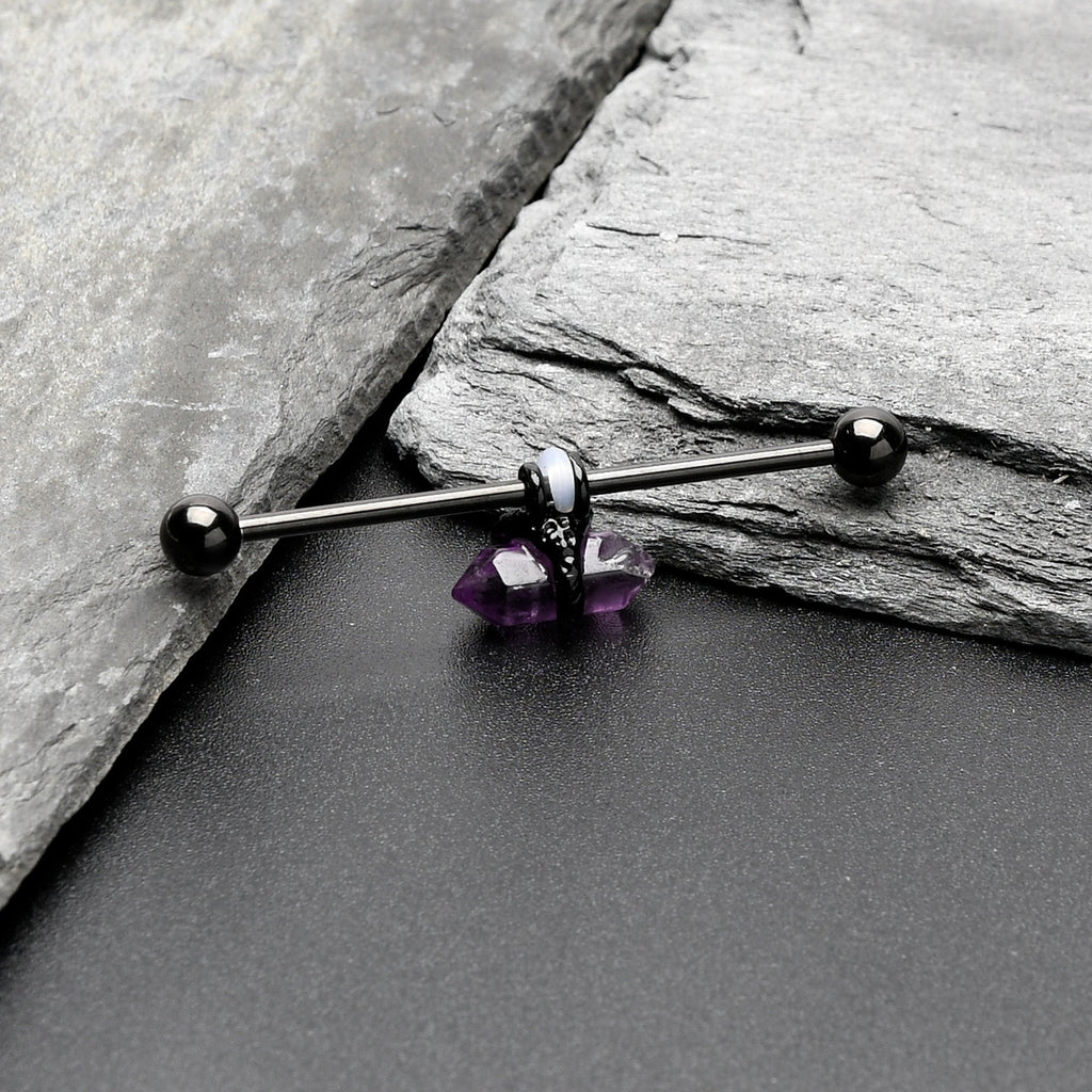 14G Purple Amethyst Black Claw Industrial Barbell 38mm | BARBELL Industrial | Wiccan Center