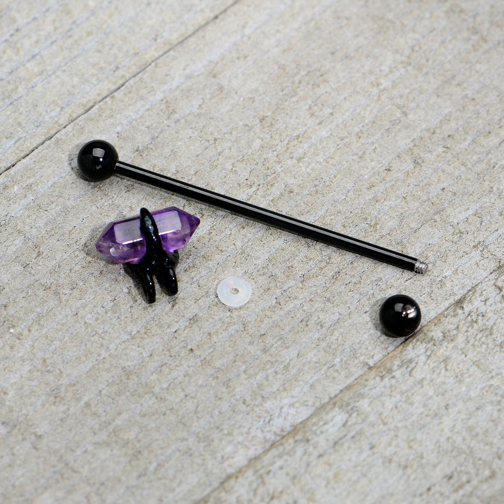 14G Purple Amethyst Black Claw Industrial Barbell 38mm | BARBELL Industrial | Wiccan Center