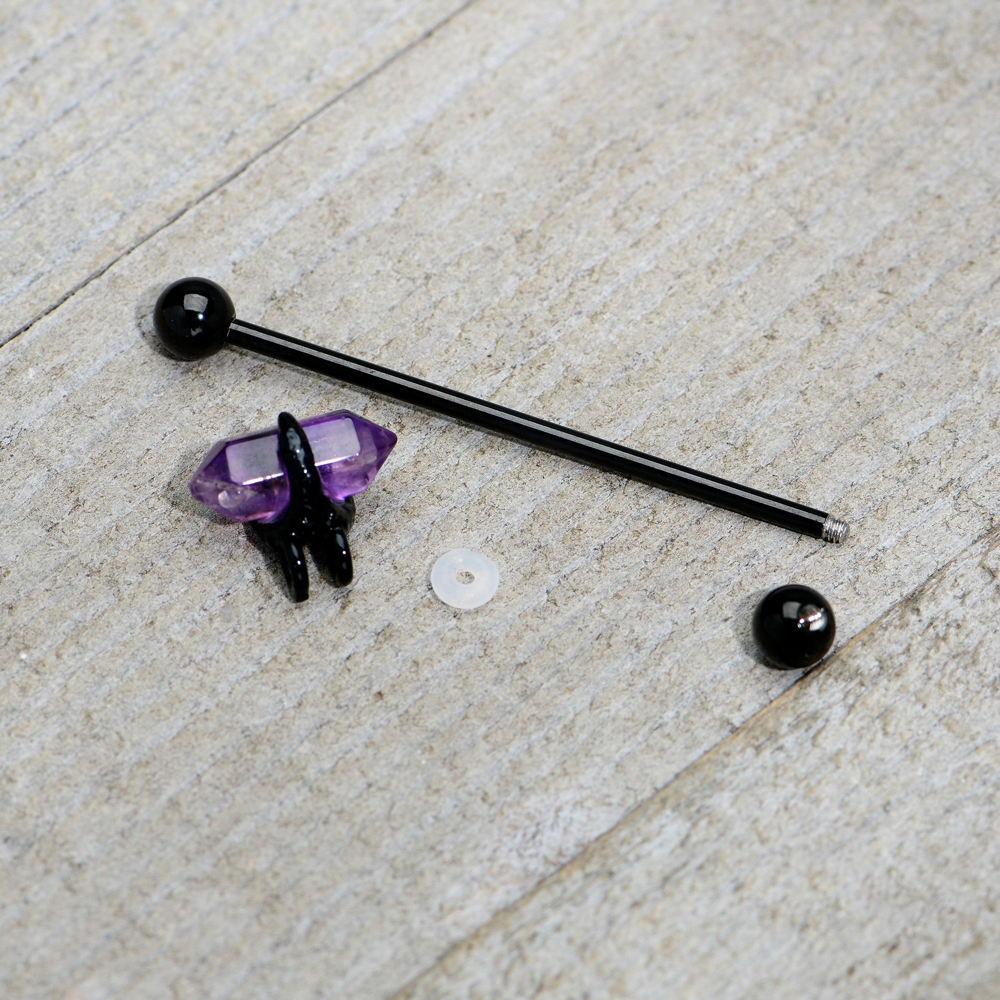 14G Purple Amethyst Black Claw Industrial Barbell 38mm | BARBELL Industrial | Wiccan Center