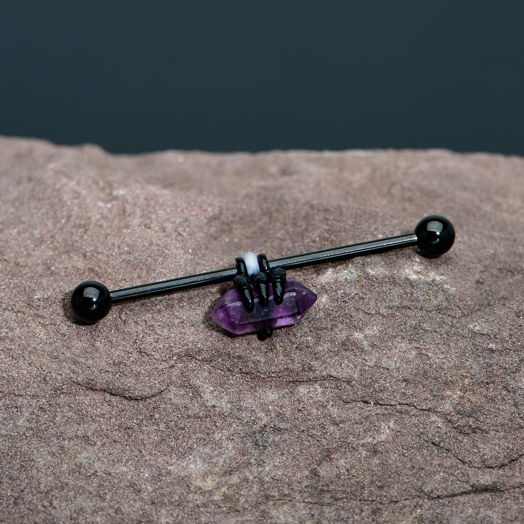 14G Purple Amethyst Black Claw Industrial Barbell 38mm | BARBELL Industrial | Wiccan Center