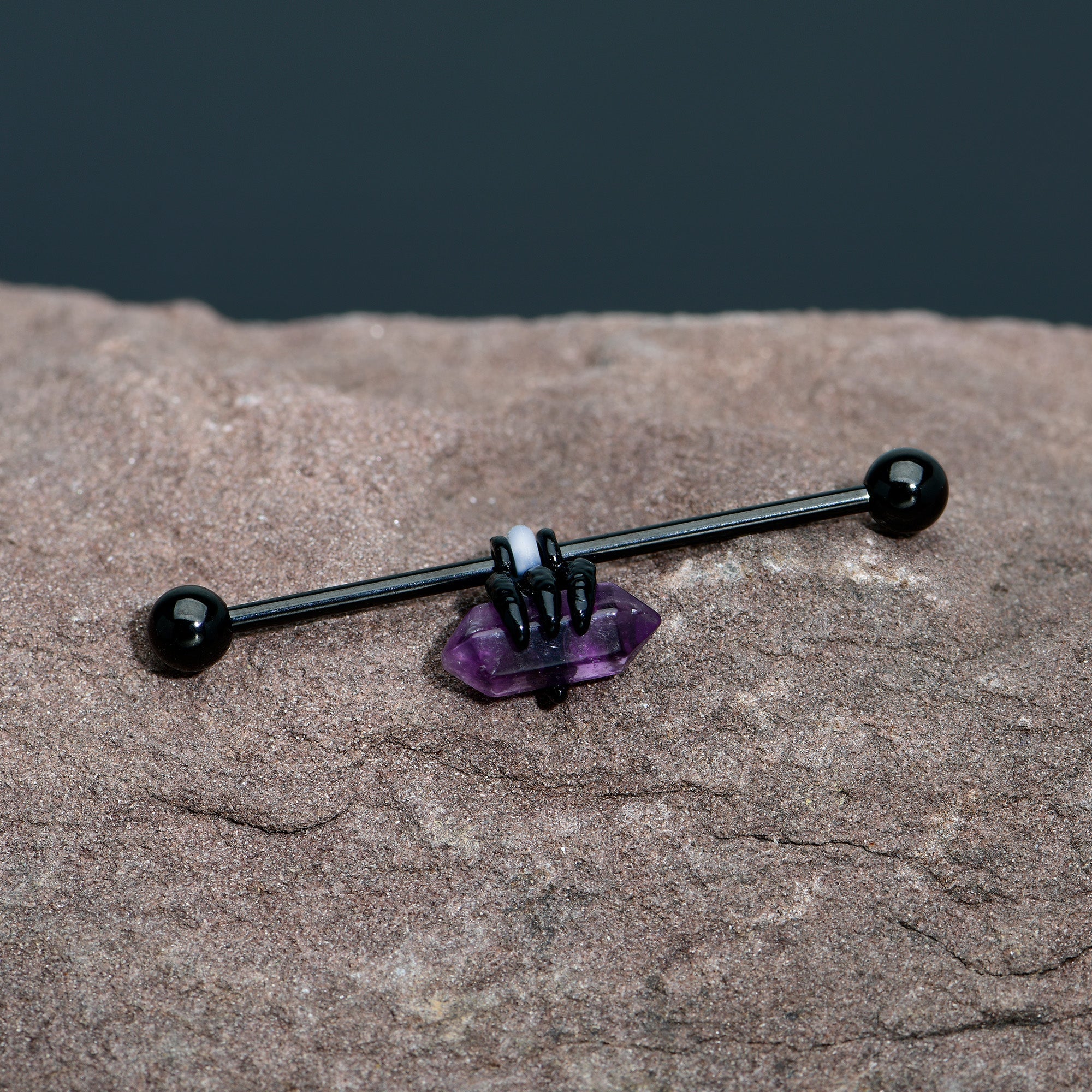 14G Purple Amethyst Black Claw Industrial Barbell 38mm | BARBELL Industrial | Wiccan Center