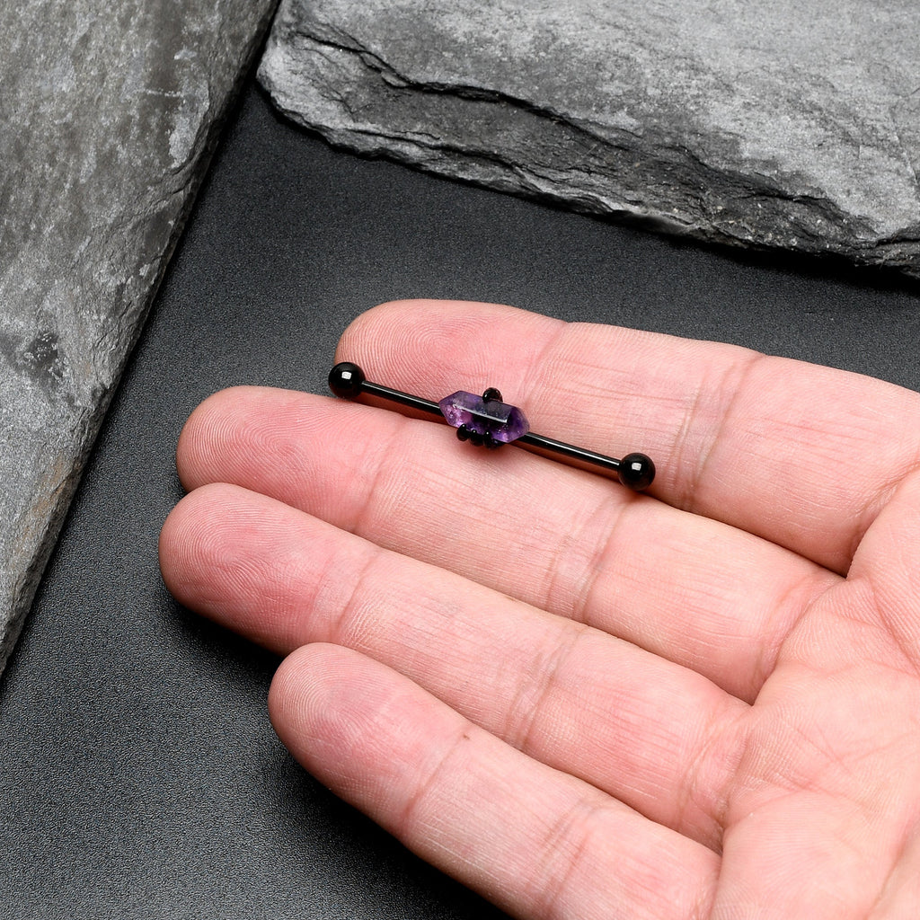 14G Purple Amethyst Black Claw Industrial Barbell 38mm | BARBELL Industrial | Wiccan Center