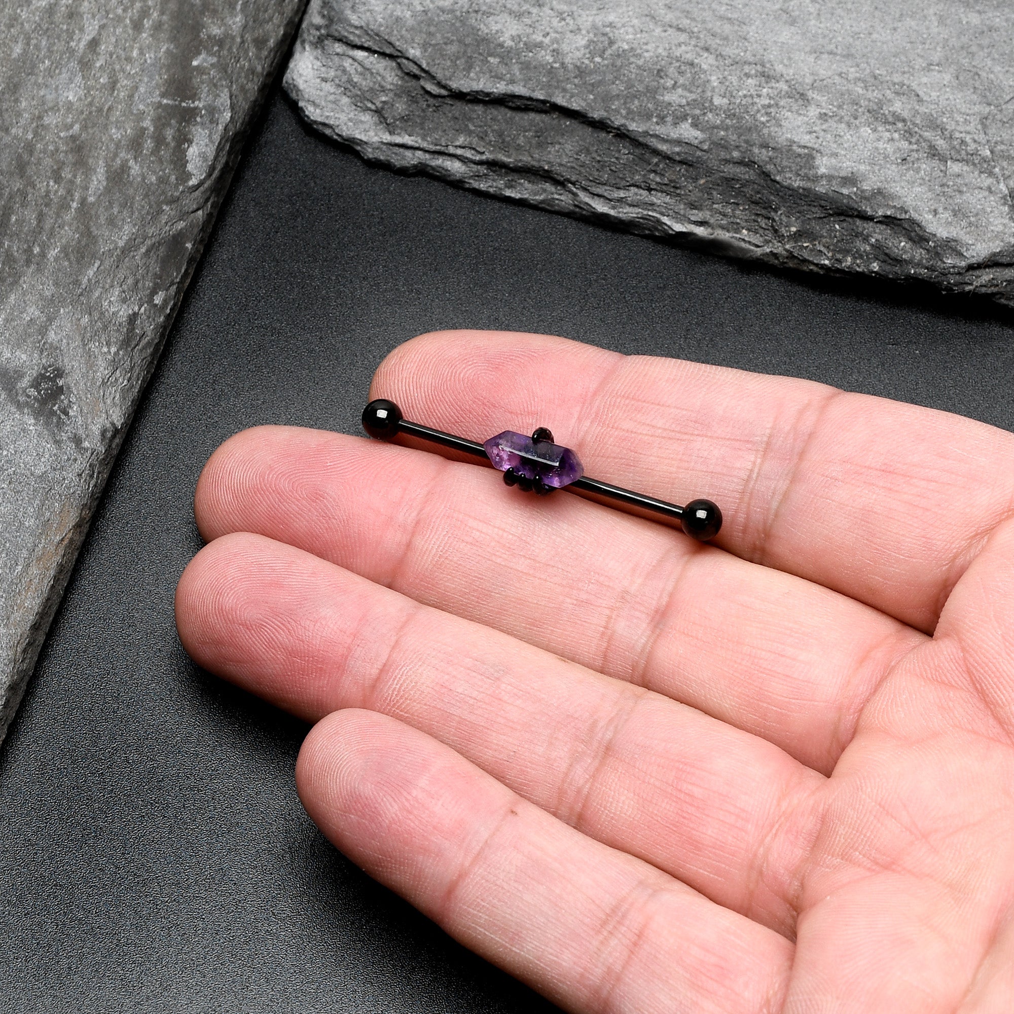 14G Purple Amethyst Black Claw Industrial Barbell 38mm | BARBELL Industrial | Wiccan Center