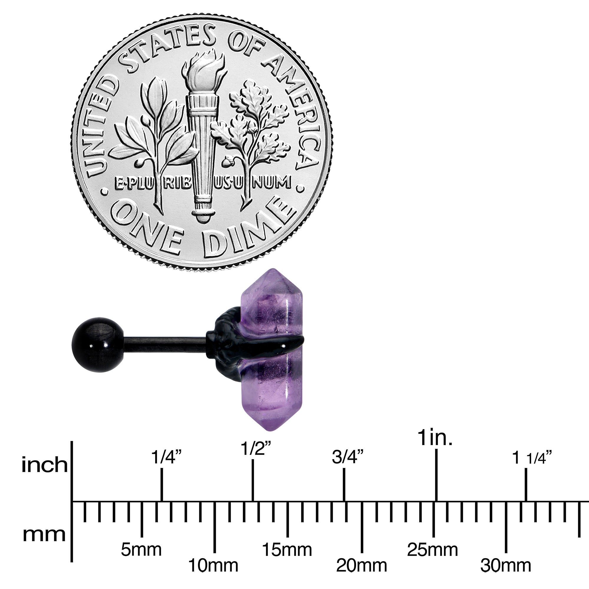 16G 1/4 Purple Amethyst Black Claw Obelisk Cartilage Earring | CARTILAGE Tragus | Wiccan Center