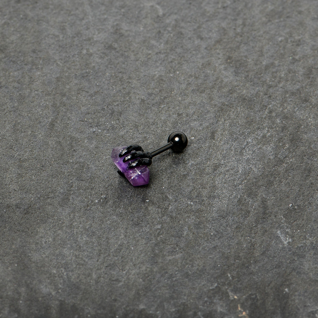16G 1/4 Purple Amethyst Black Claw Obelisk Cartilage Earring | CARTILAGE Tragus | Wiccan Center