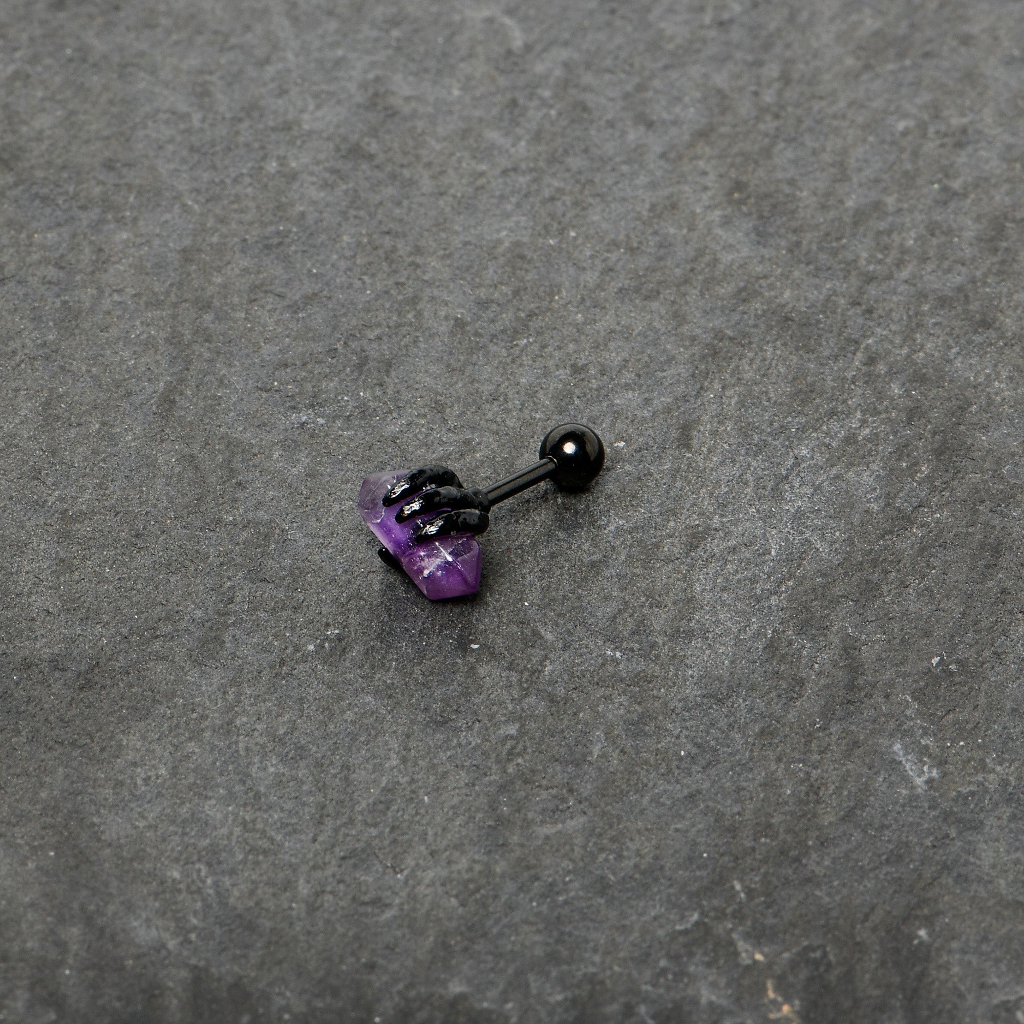 16G 1/4 Purple Amethyst Black Claw Obelisk Cartilage Earring | CARTILAGE Tragus | Wiccan Center