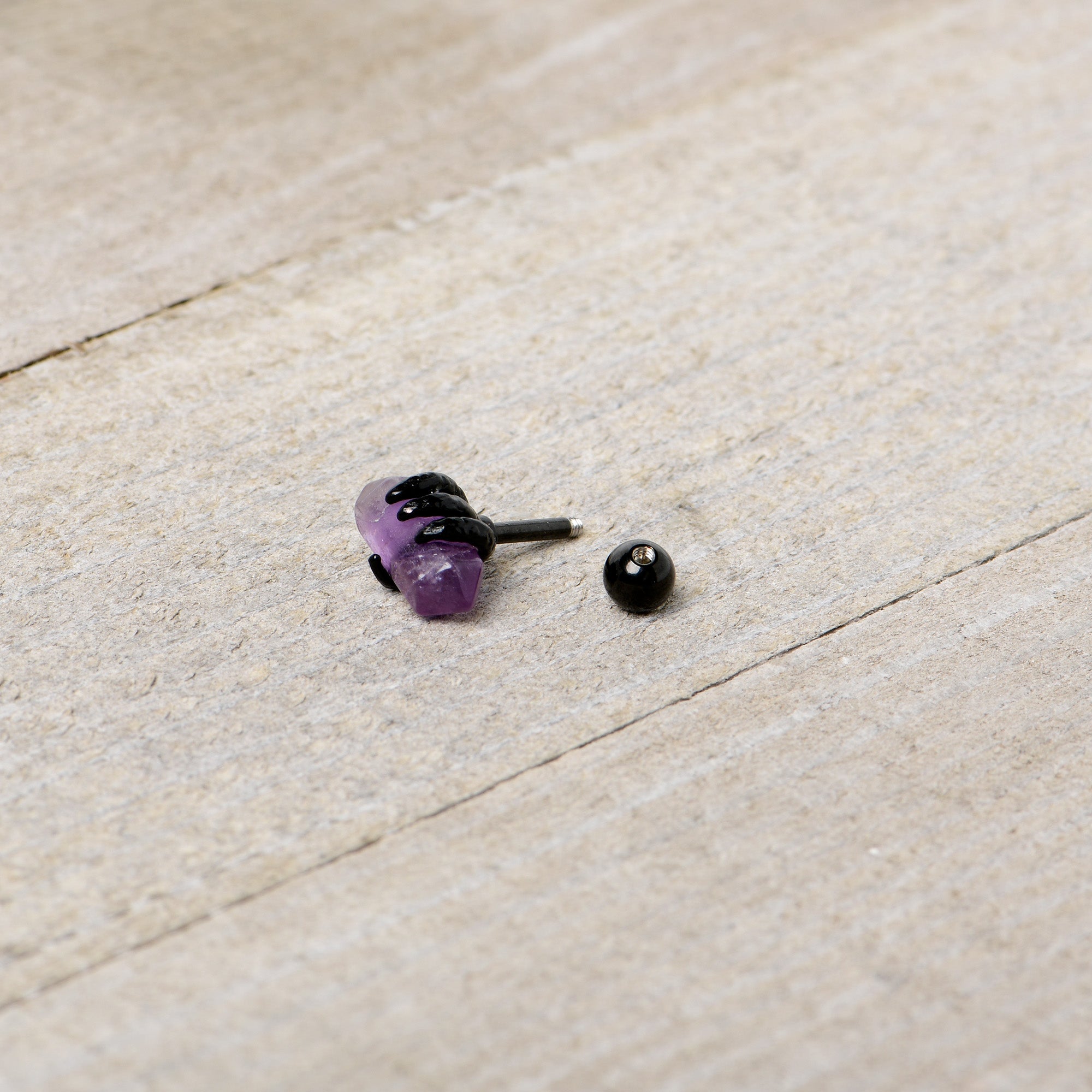 16G 1/4 Purple Amethyst Black Claw Obelisk Cartilage Earring | CARTILAGE Tragus | Wiccan Center