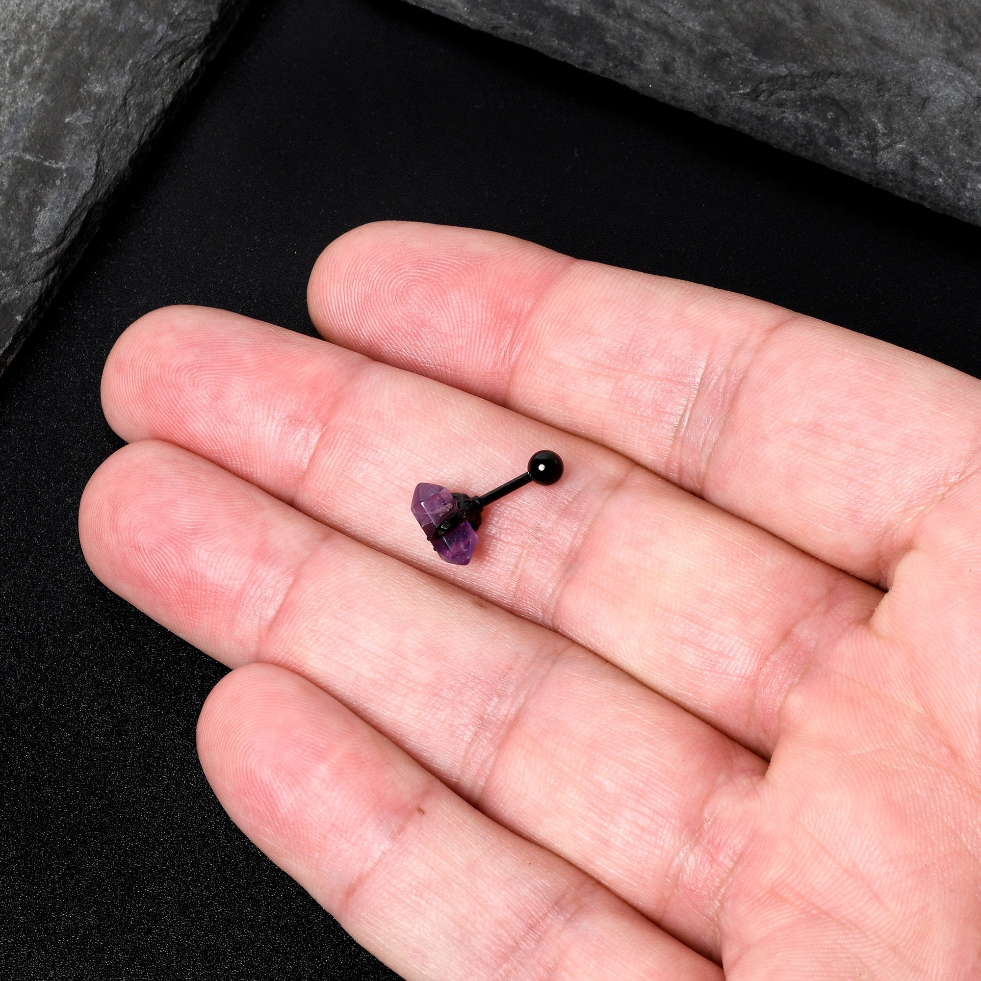 16G 1/4 Purple Amethyst Black Claw Obelisk Cartilage Earring | CARTILAGE Tragus | Wiccan Center