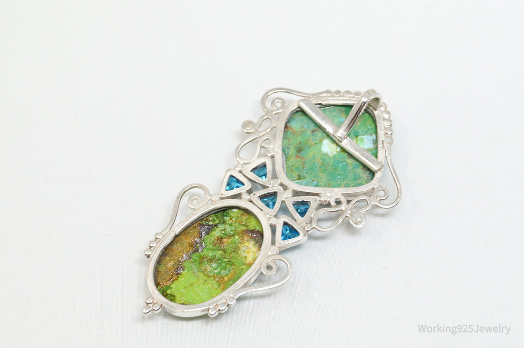 Vintage Large Green Turquoise Blue Topaz Sterling Silver Necklace Pendant | Jewelry > Necklaces > Pendants | Wiccan Center