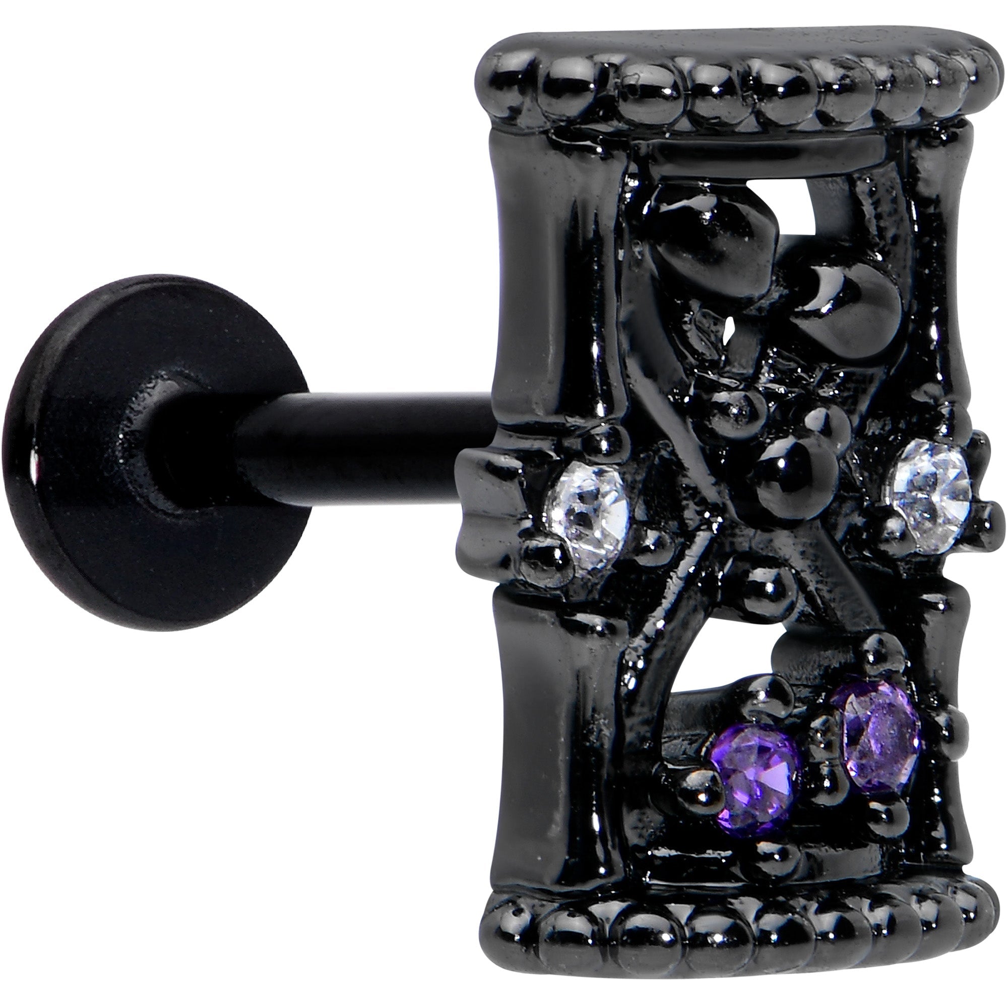 16G 5/16 Purple Gem Black Gothic Hourglass Labret Monroe Tragus | LABRET Monroe TRAGUS | Wiccan Center