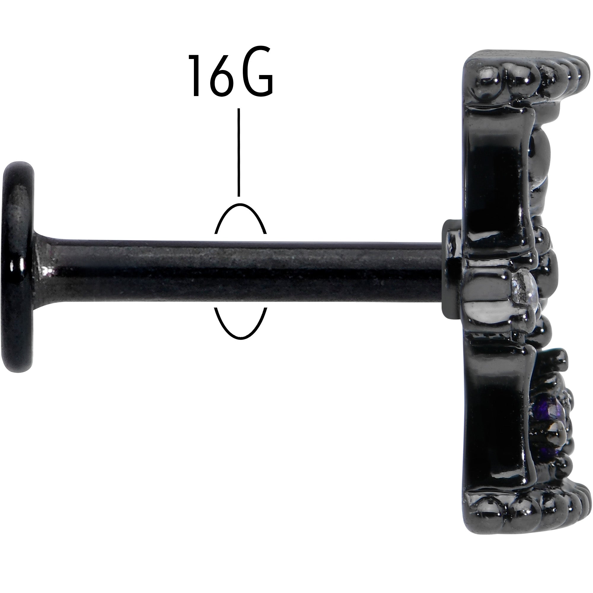 16G 5/16 Purple Gem Black Gothic Hourglass Labret Monroe Tragus | LABRET Monroe TRAGUS | Wiccan Center