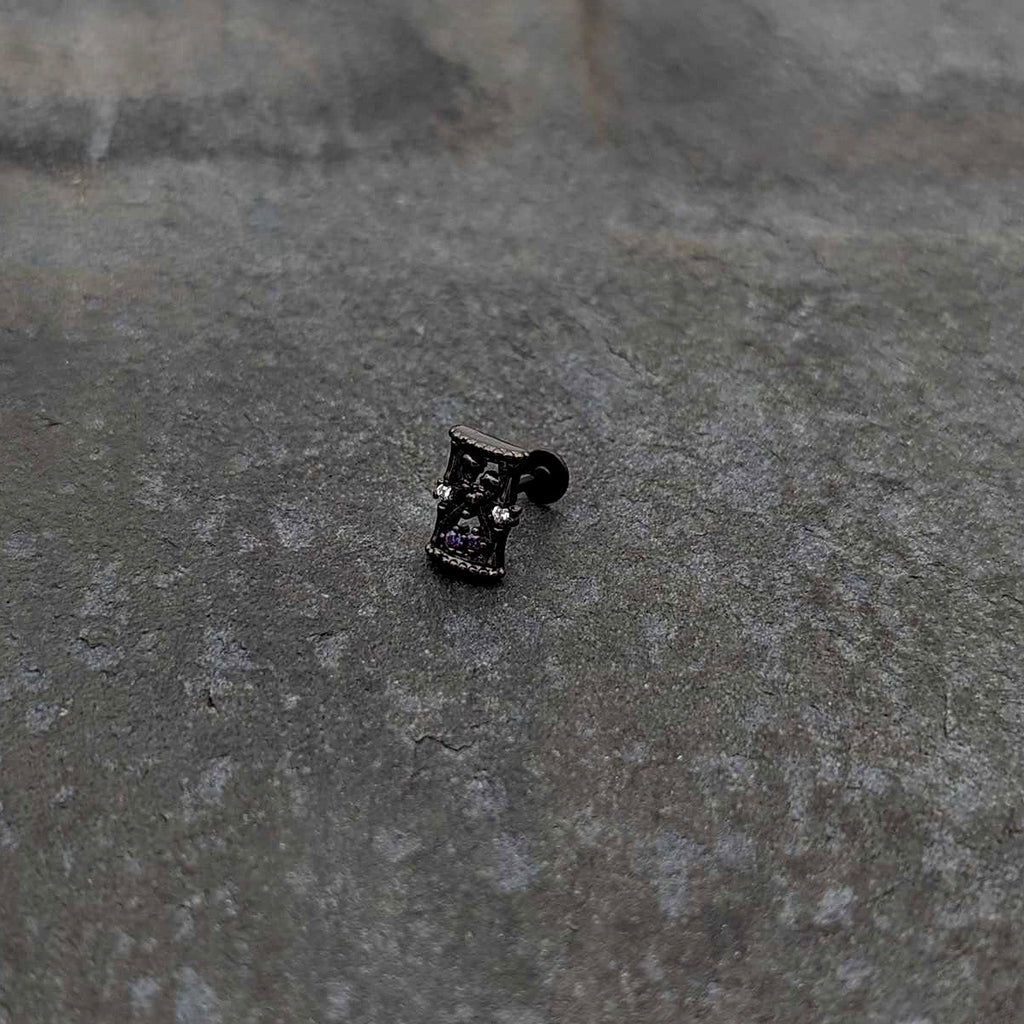 16G 5/16 Purple Gem Black Gothic Hourglass Labret Monroe Tragus | LABRET Monroe TRAGUS | Wiccan Center