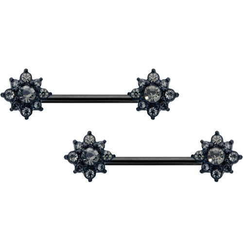 14G 9/16 Clear Gem Black Gothic Sun Barbell Nipple Ring Set | NIPPLE Barbell | Wiccan Center