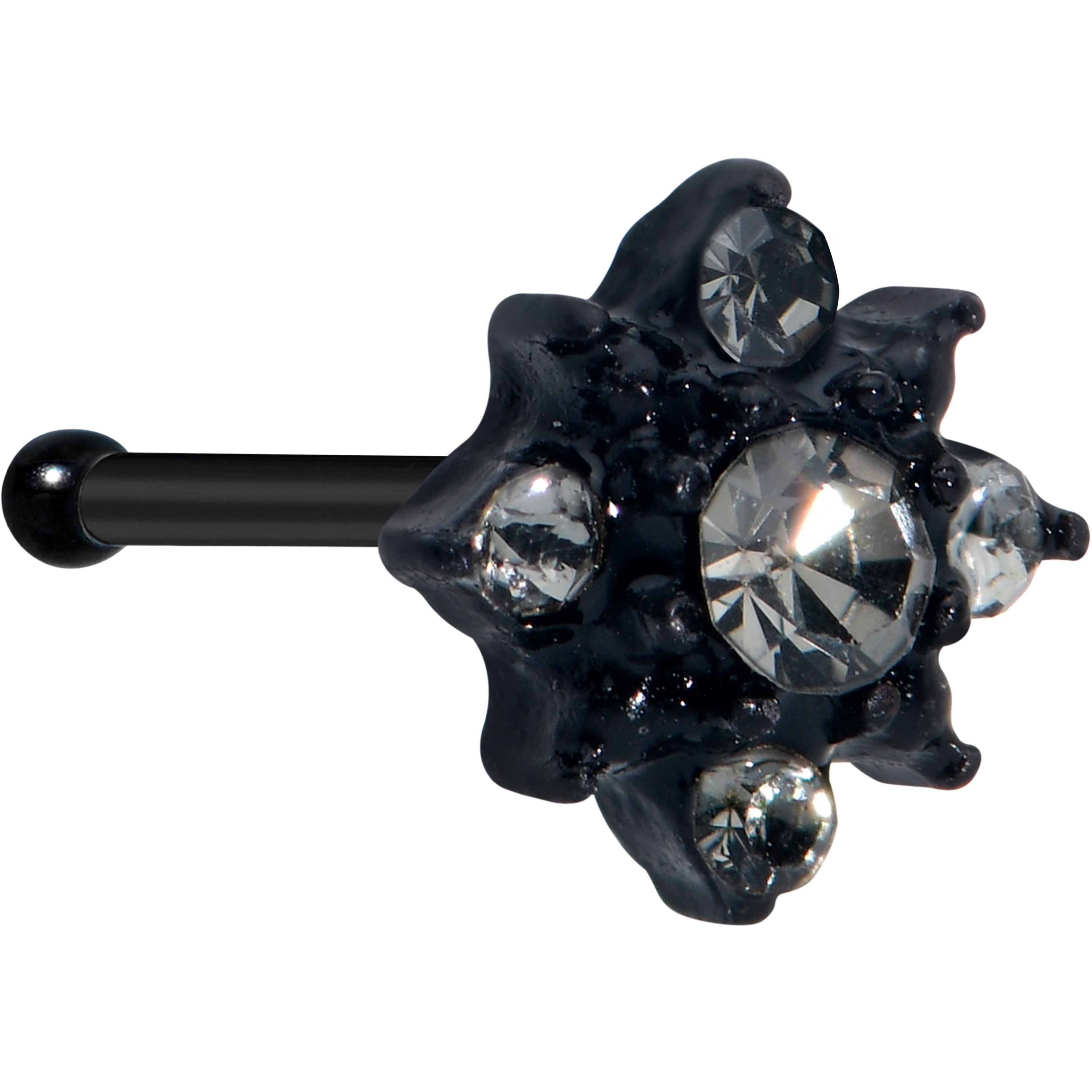 20G 1/4 Clear Gem Black Gothic Sun Nose Bone | NOSE BONE | Wiccan Center