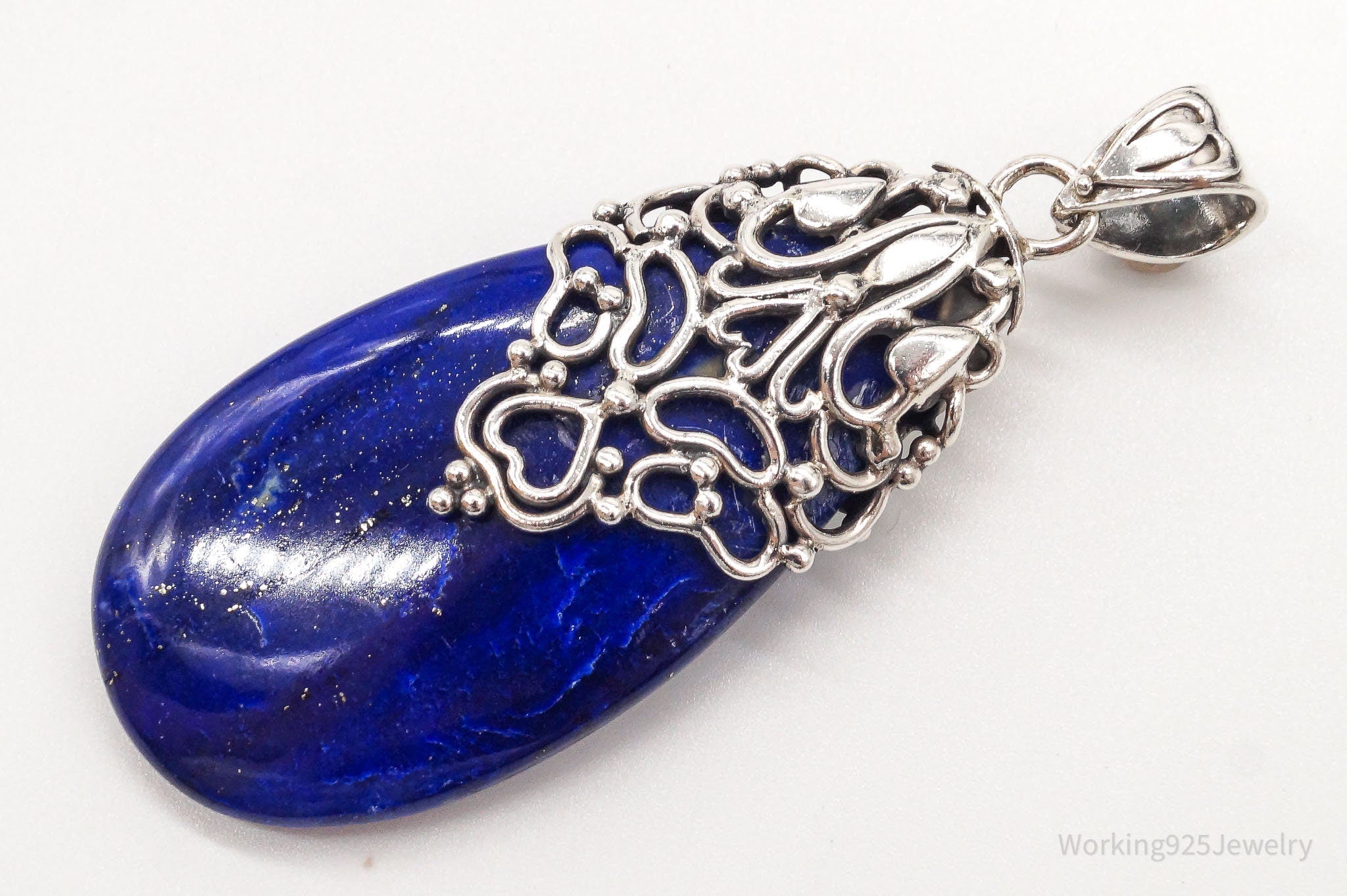 Large India Designer Doug Paulus Lapis Lazuli Ornate Sterling Silver Pendant | Jewelry > Necklaces > Pendants | Wiccan Center