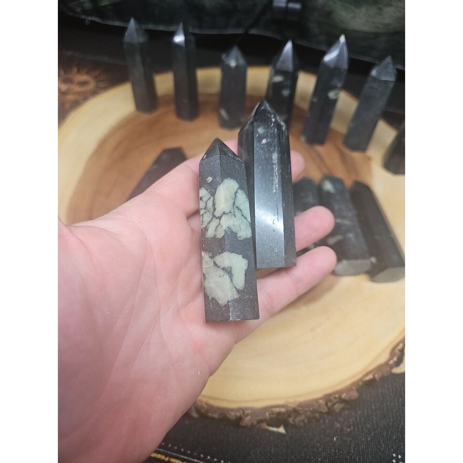 .74lbs Avg 4Pcs Natural Plum Blossom Jasper Crystal Point Tower Polished Healing | Crystal Points & Towers | Wiccan Center