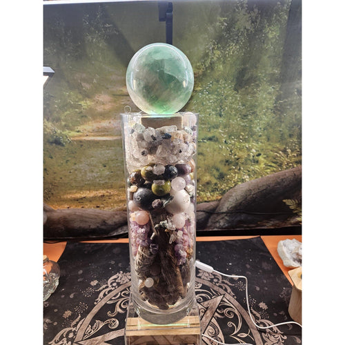 22lb Mixed Crystal Vase Collection - LED Fluorite Sphere & Amethyst | CrystalCloud Company | Crystal Decor & Home | Wiccan Center