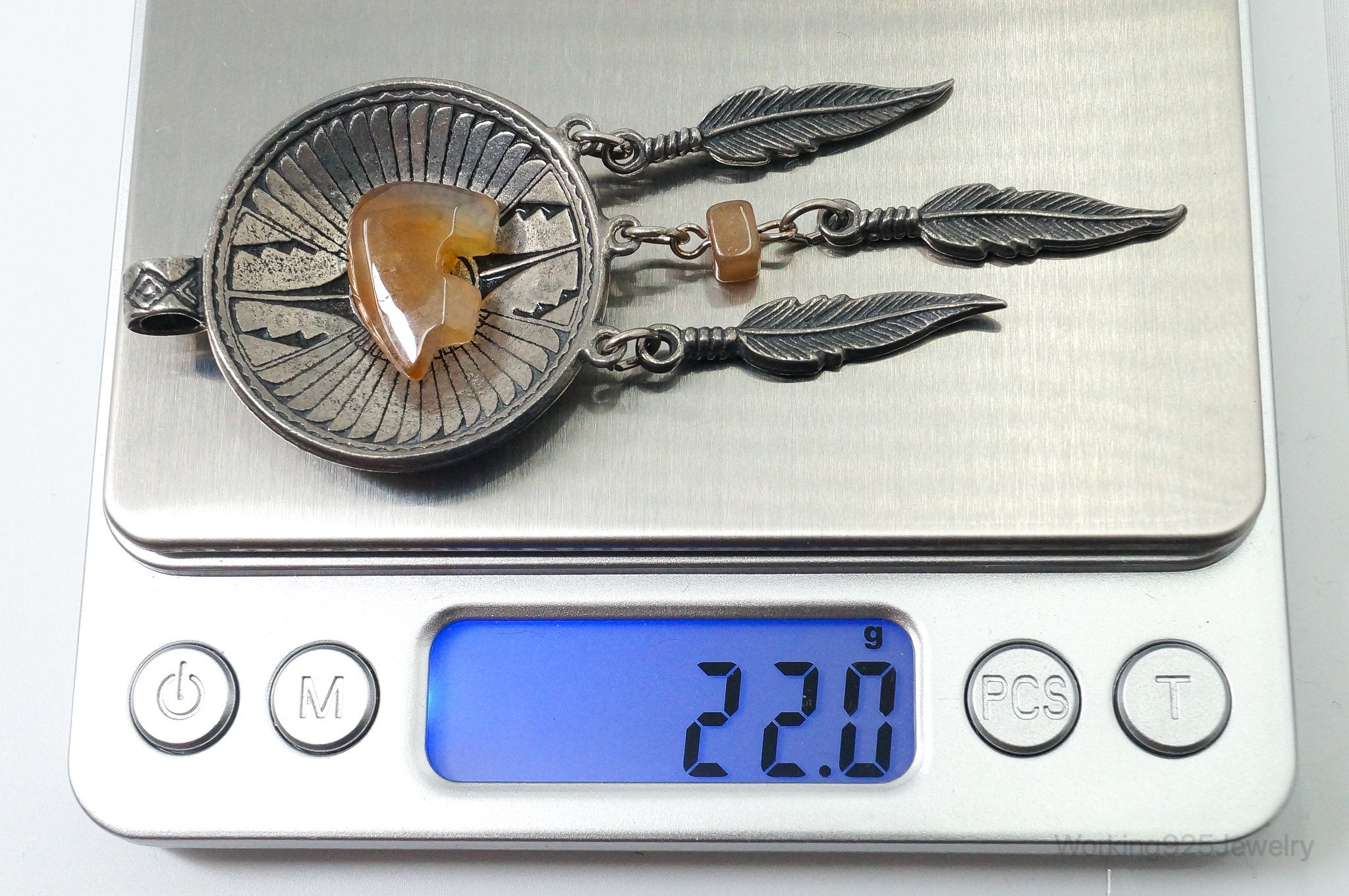 Large Vintage Native American Orange Agate Bear Sterling Silver Pendant | Jewelry > Necklaces > Pendants | Wiccan Center