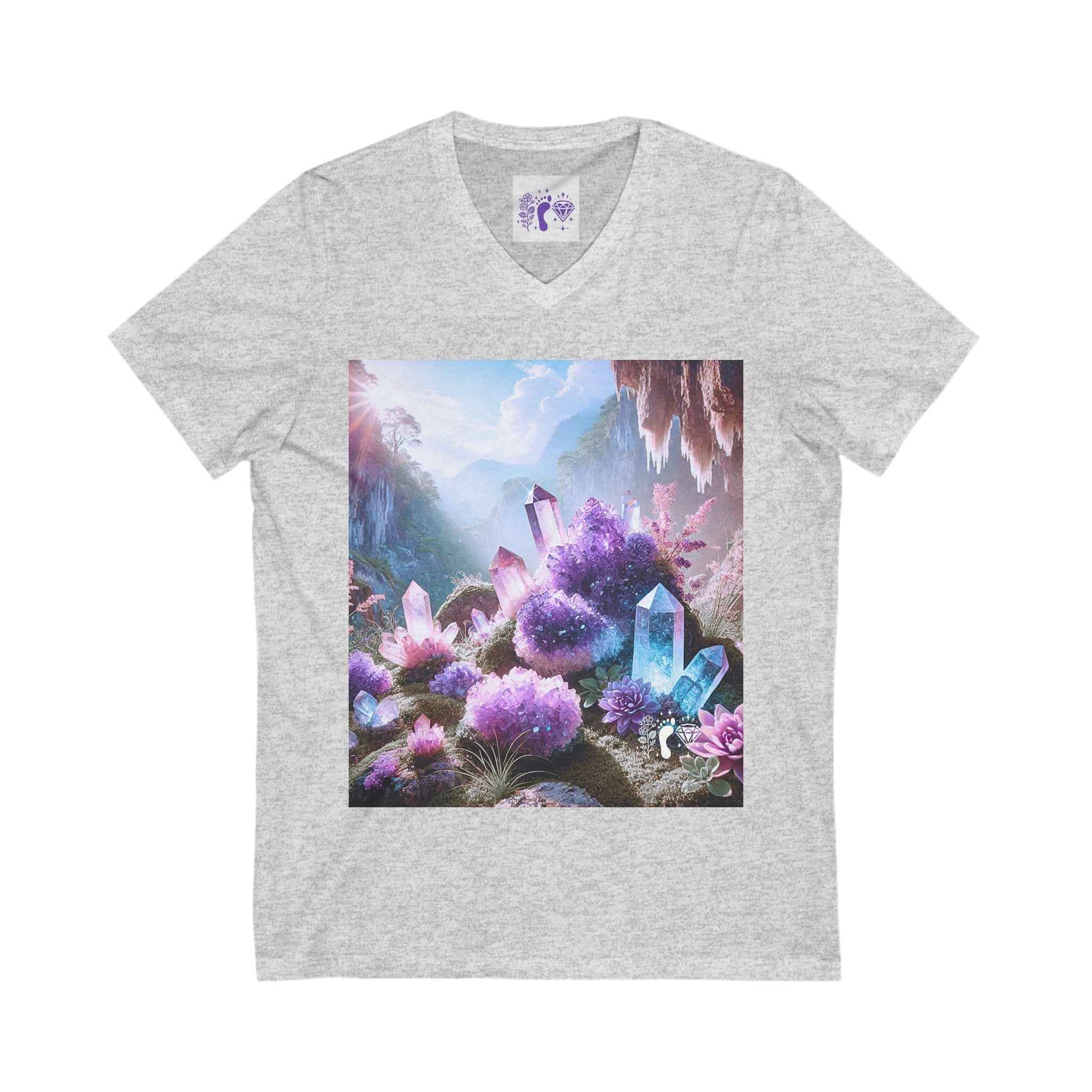 Crystal V-Neck Tee - Unisex Short Sleeve Shirt for Nature Lovers | V-neck | Wiccan Center