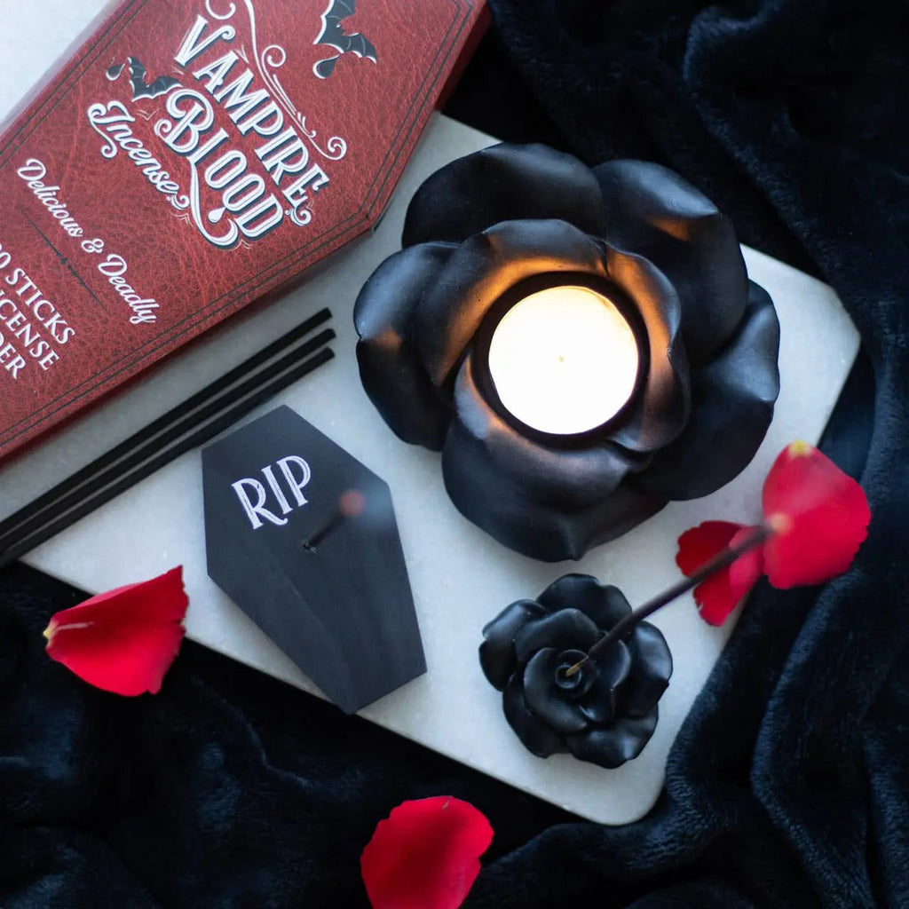 Black Rose Resin Tealight Candle Holder | | Wiccan Center