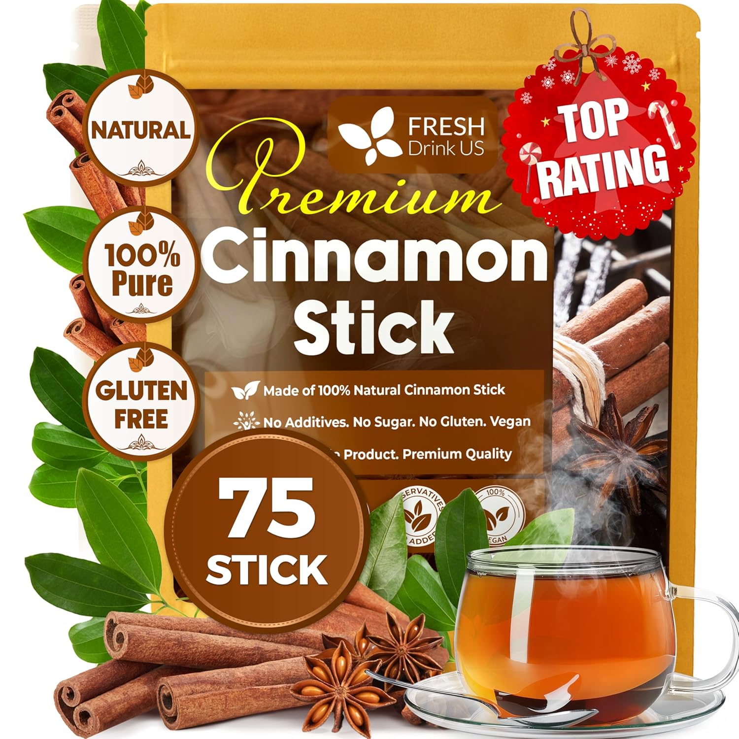 Cinnamon Sticks, Whole Sticks, 100% Natural & Pure Cinnamon Inner Bark, Raw Cinnamon Spice Flavor & Strong Aroma, Cinnamon Spice Herbal Tea, Perfect for Warm Beverages, No Additives, Vegan | Tea | Wiccan Center