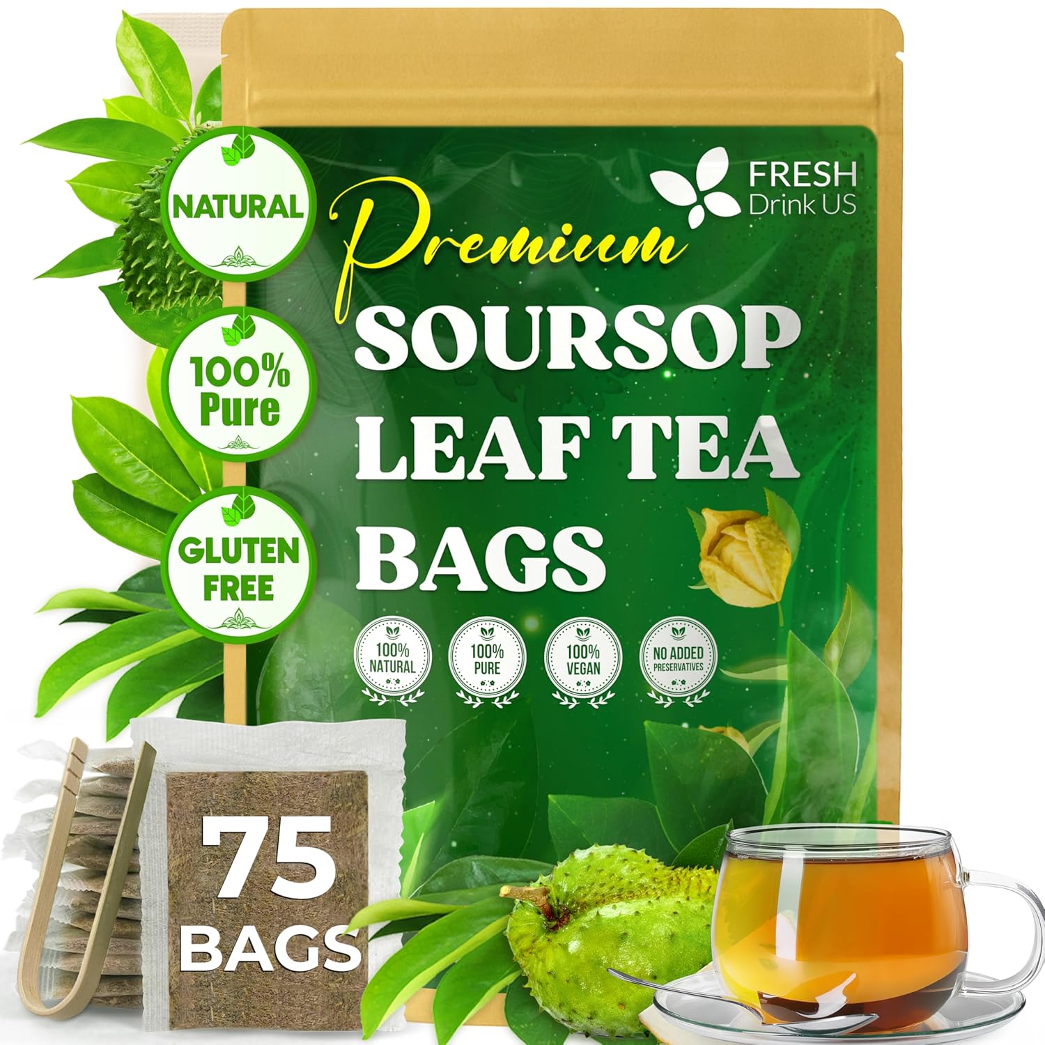 40 Premium Soursop Graviola Leaf Tea Bags, 100% Natural and Pure from Soursop Leaves, Handmade, Made With Natural Materials-Corn Fiber Tea Bag, Sugar/Caffeine/Gluten Free, Hoja Guanabana Tea | Tea | Wiccan Center