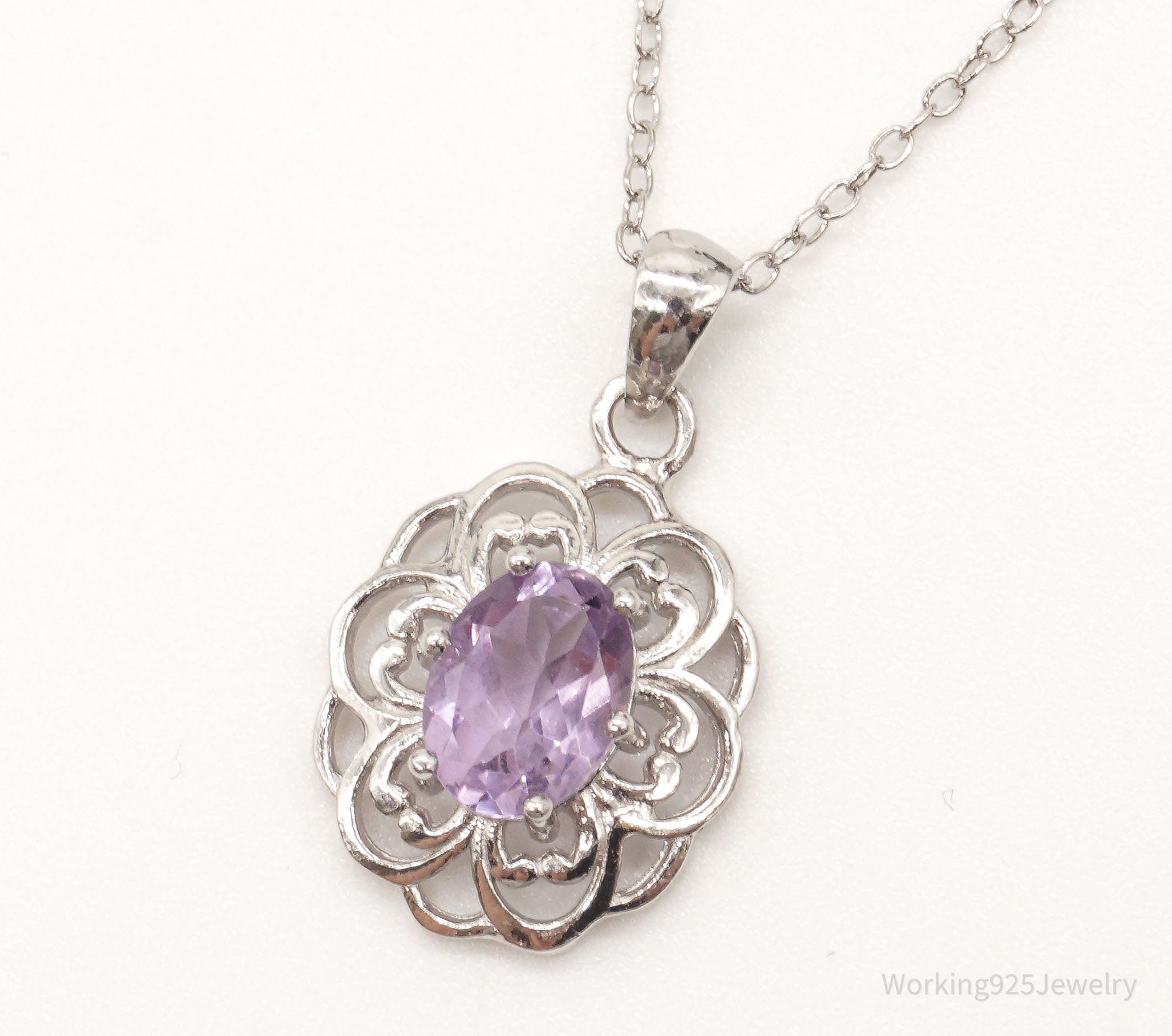 Vintage FAS Amethyst Flower Sterling Silver Chain Necklace | Jewelry > Necklaces > Pendants | Wiccan Center