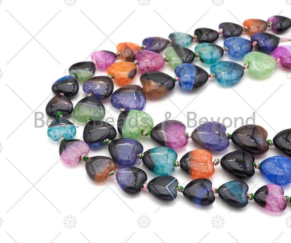 High Quality Natural Multicolor Druzy Agate Beads, 14mm/16mm/18mm Flat Smooth Heart Agate, 15.5'' Full Strand,Sku#YK07