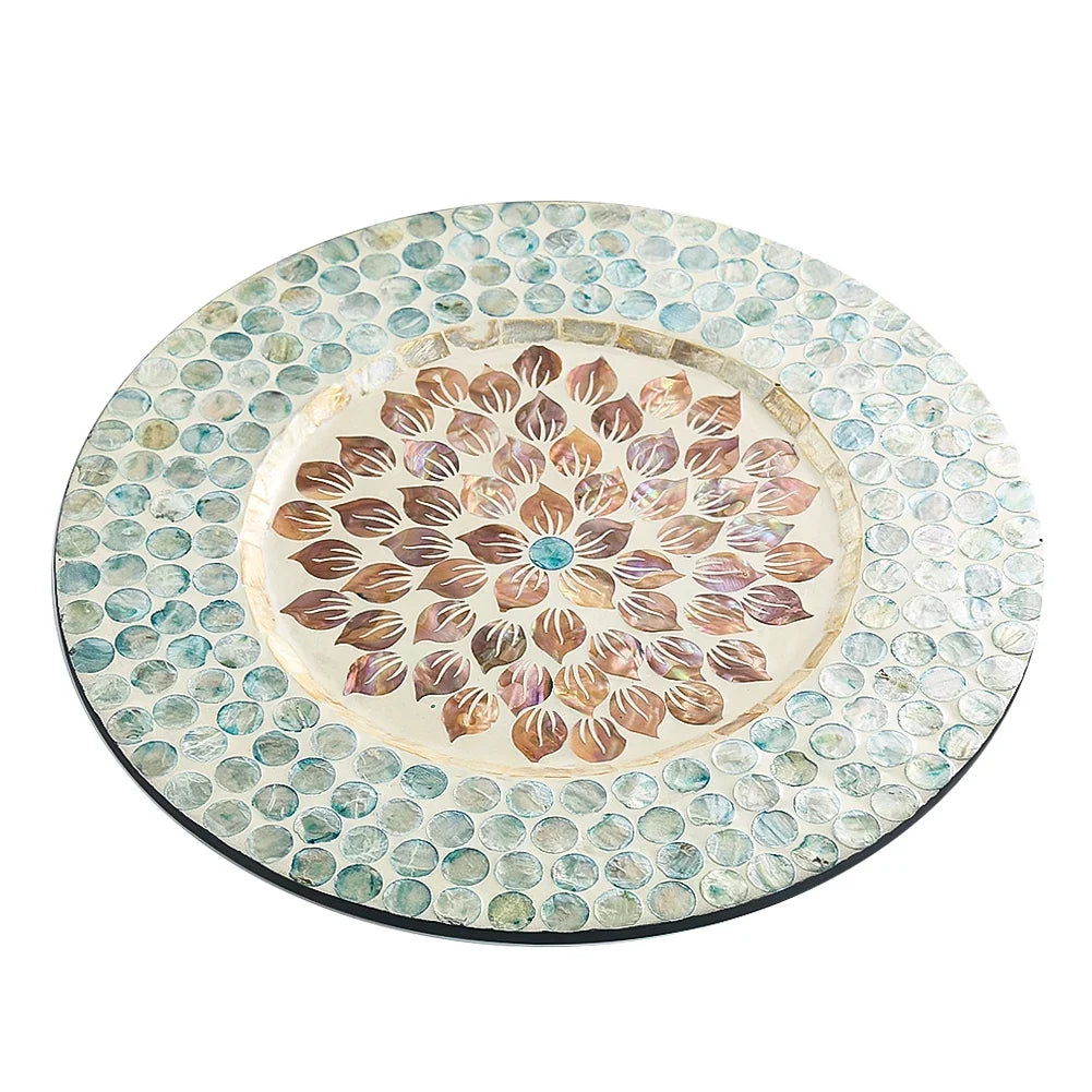 Mother-of-Pearl Inlay Mandala Wooden Serving Tray – Decorative Coffee Table Plate | Serving Tray | Wiccan Center