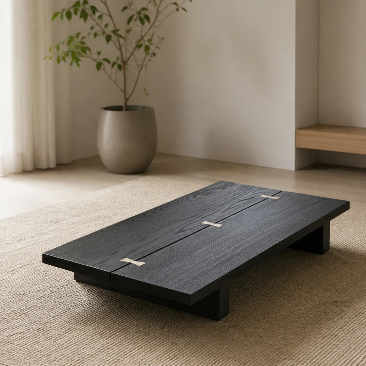 Wabi-Sabi Low Wood Tea Table with Brass Inlay | Compact Floor Table | Table | Wiccan Center