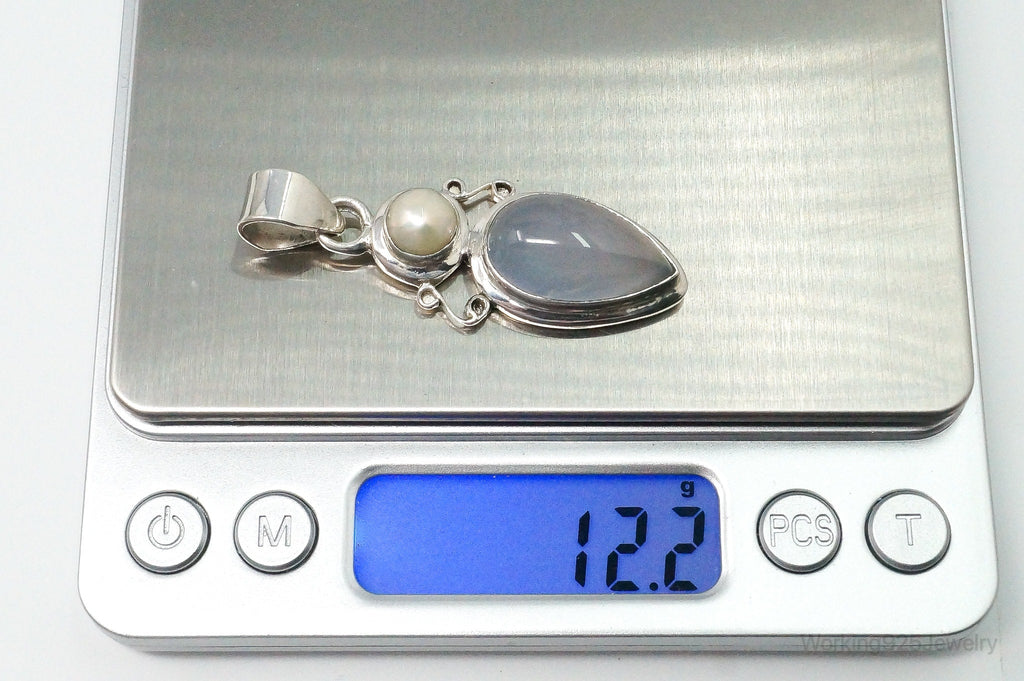 Large Designer Supreme Jewelers Blue Chalcedony Pearl Sterling Necklace Pendant | Jewelry > Necklaces > Pendants | Wiccan Center