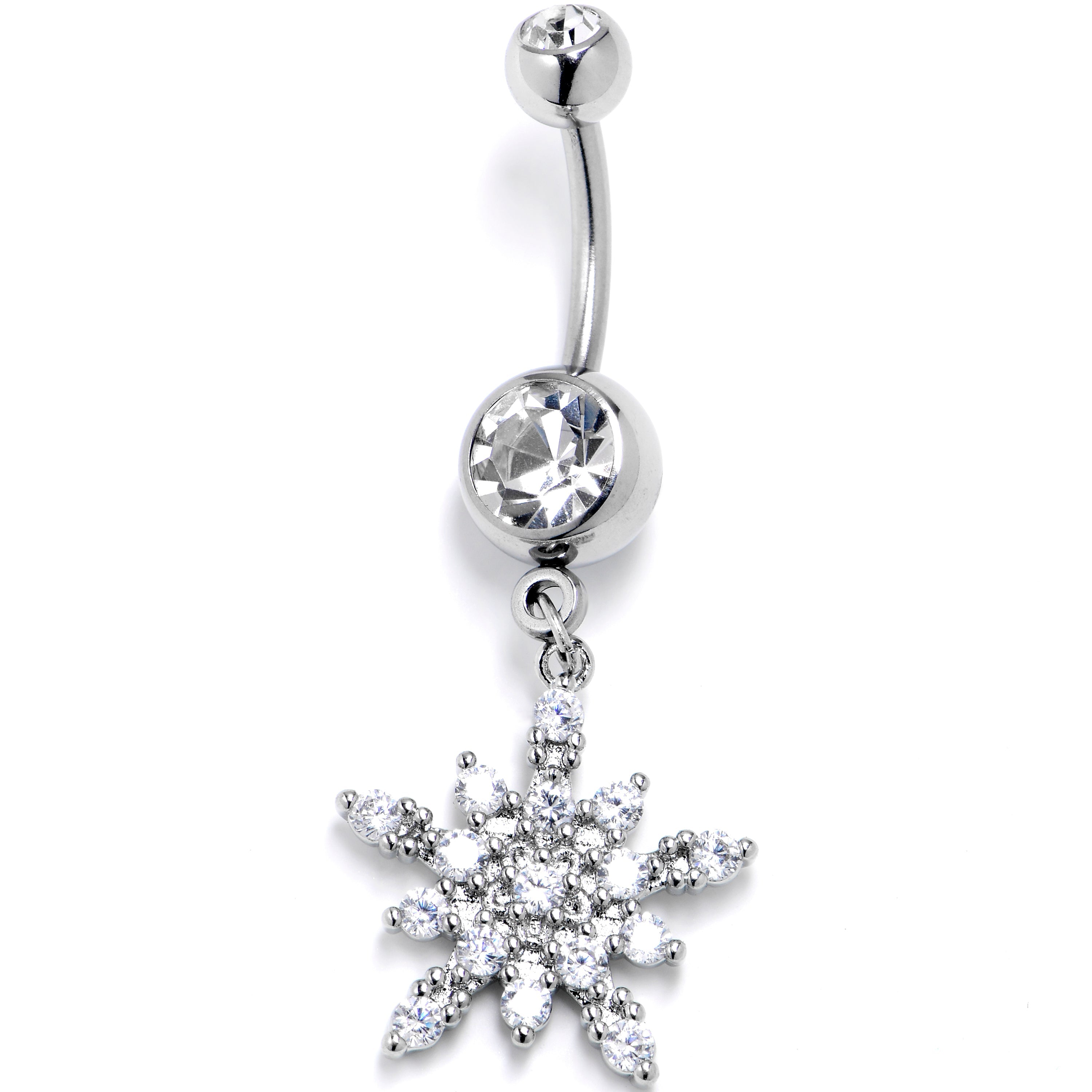 Clear Gem Classic Snowflake Christmas Dangle Belly Ring | BELLY RING Dangle | Wiccan Center